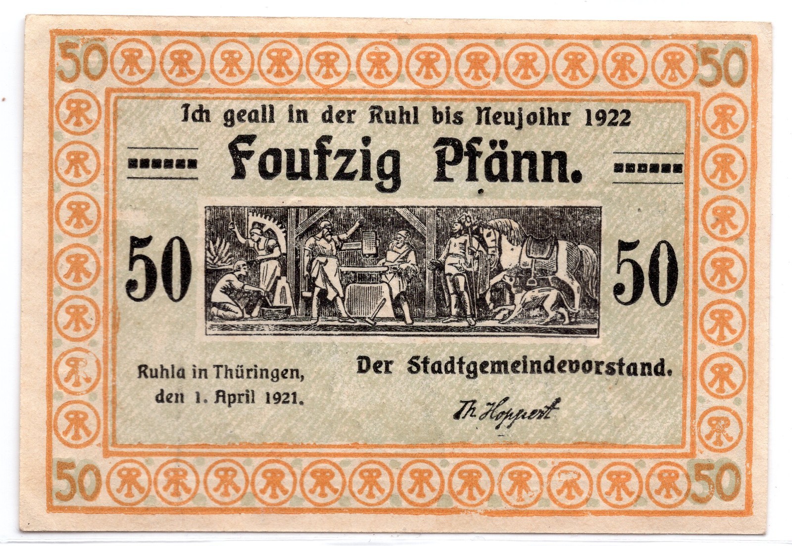 1921 Germany Notgeld Ruhl Notgeld 50 Pfennig Note (2156)