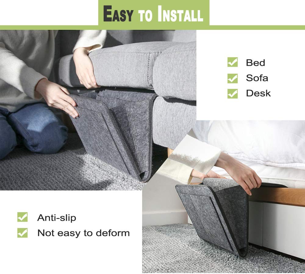 Felt Bedside Caddy Bed Dorm Bunk Organizer Storage Pocket Tablet Holder Gray