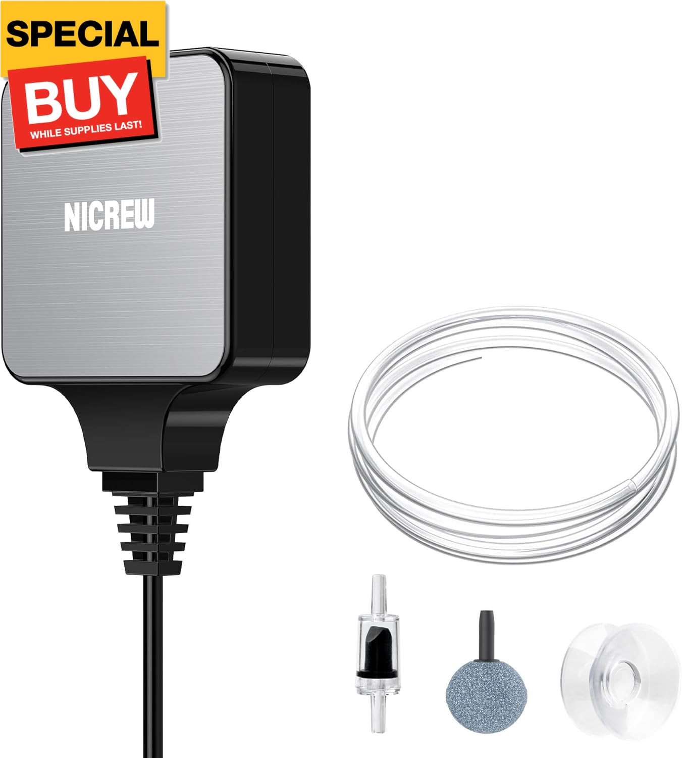 Nano Silent Aquarium Air Pump Black, Aquarium Aerator with Accessories for Up to