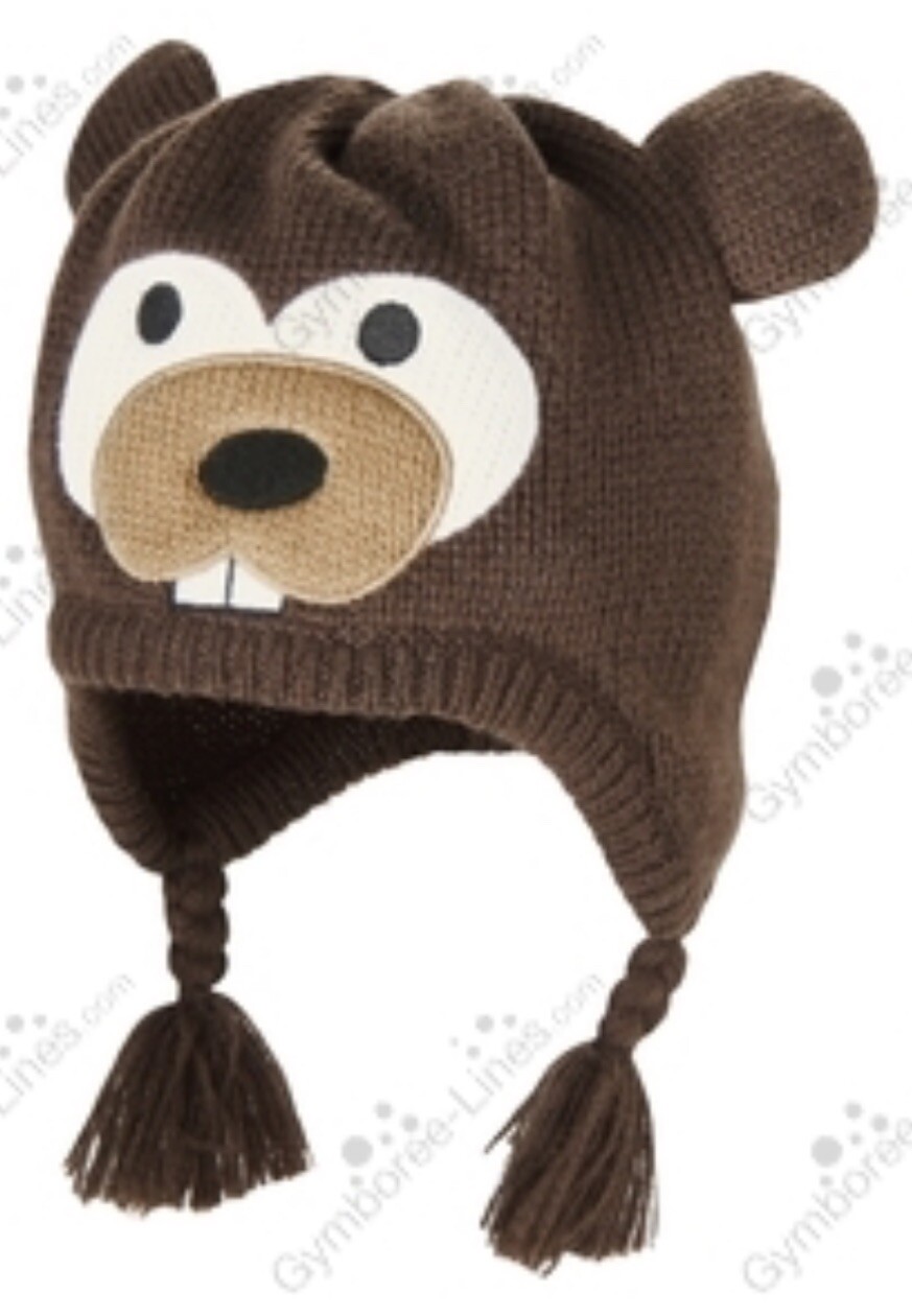 NWOT unisex 3-4 Gymboree SNOW CHILLIN Acrylic Brown Beaver ANIMAL Face HAT CAP