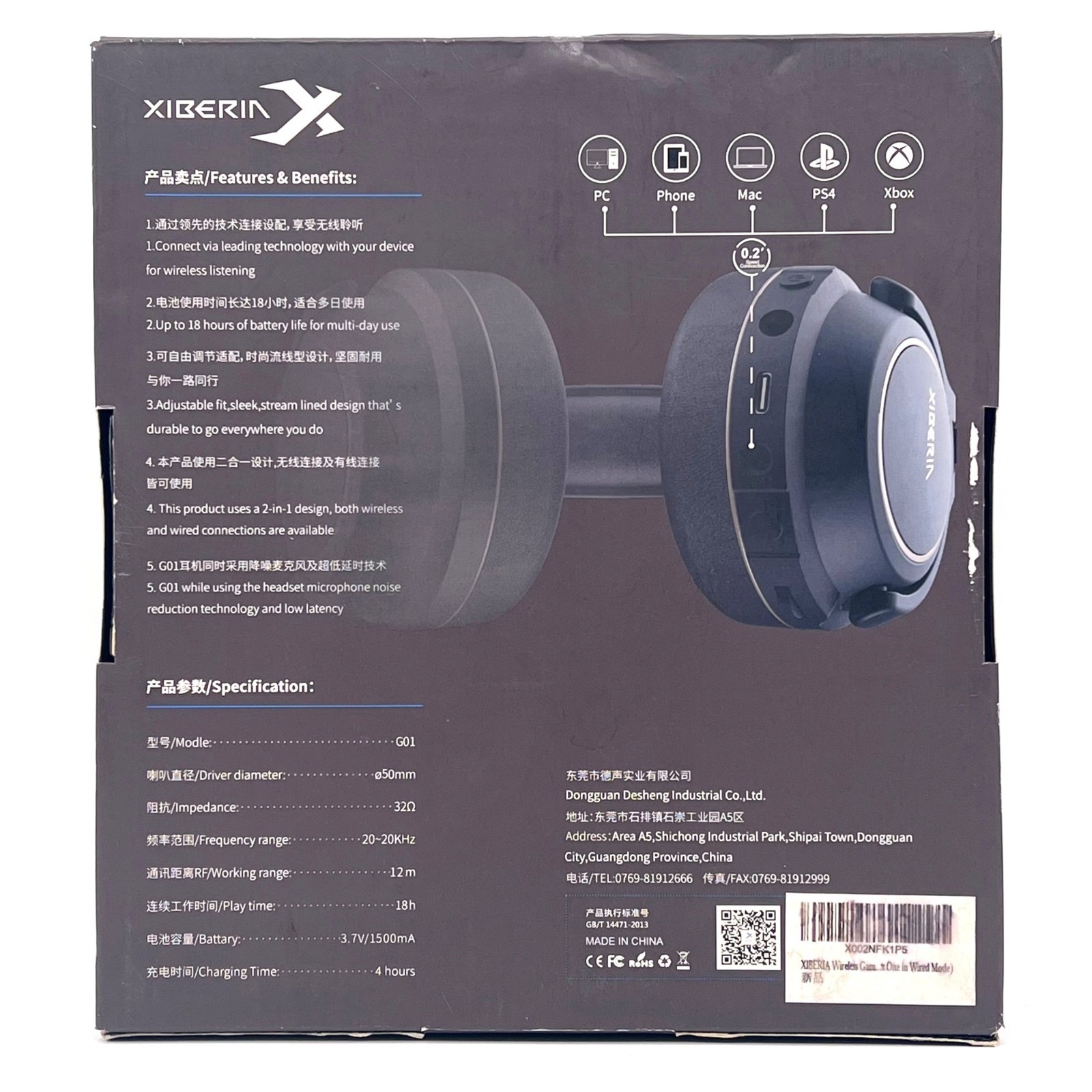 Xiberia G01 Wireless Gaming Headset With Detachable ENC Microphone MISSING USB