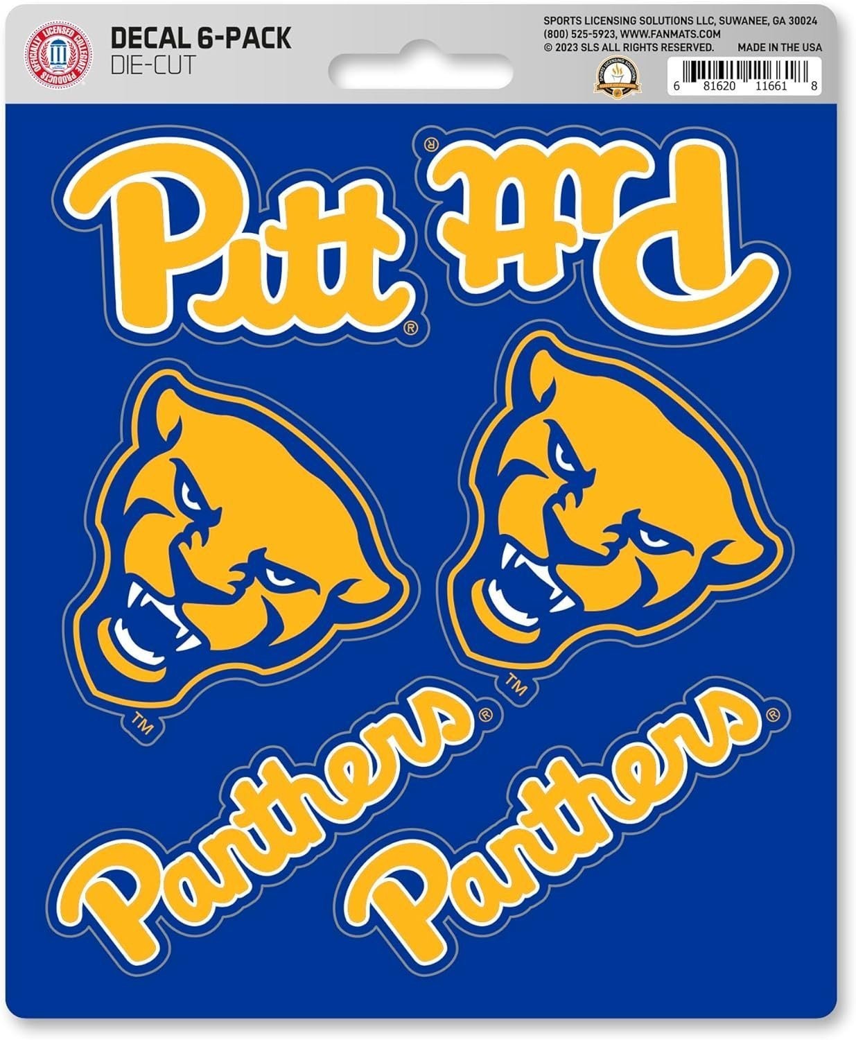 University of Pittsburgh Panthers 6-Piece Decal Sticker Set, 5x6 Inch Sheet, Gif