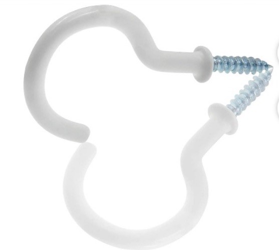 7 Pcs 2” Two Inch Cup Hooks For Ceiling Vinyl Covered Metal Screw-in White New..