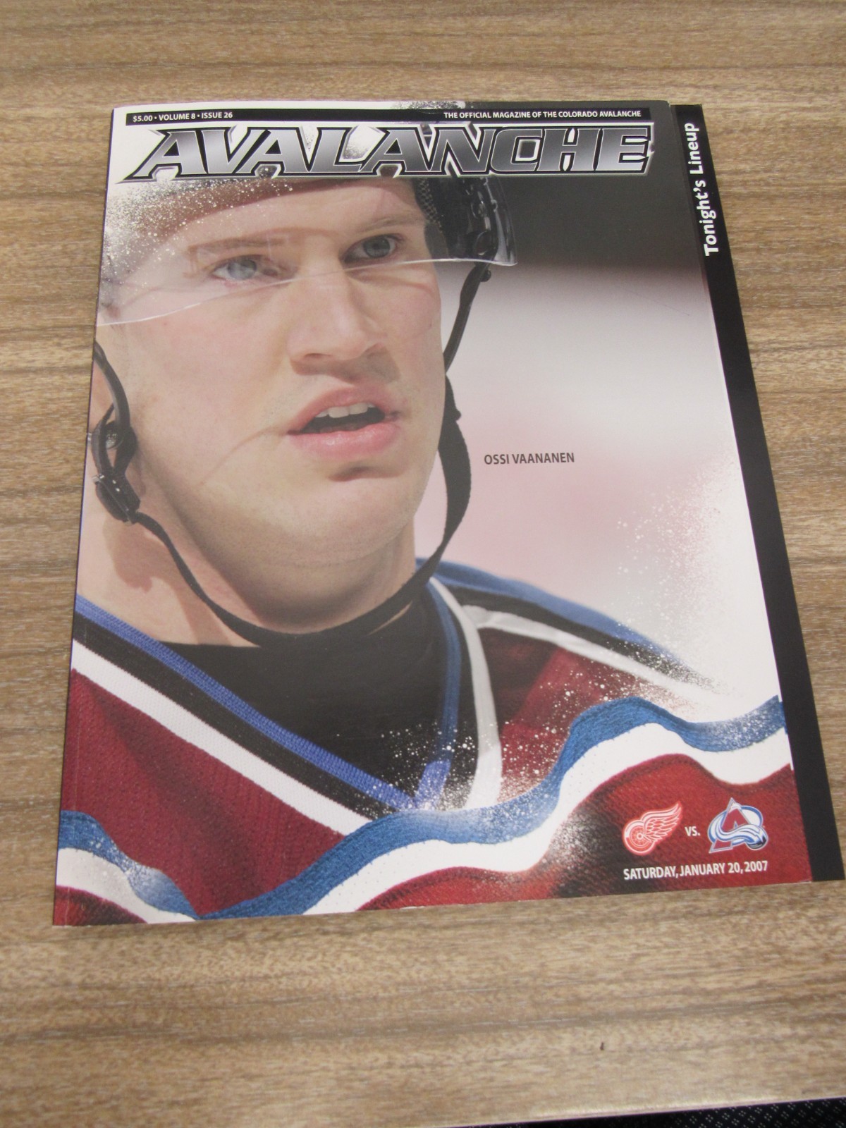 2006-07 Avalanche vs. Red Wings Program 1/20/07 Ossi Vaananen w/ Roster Card