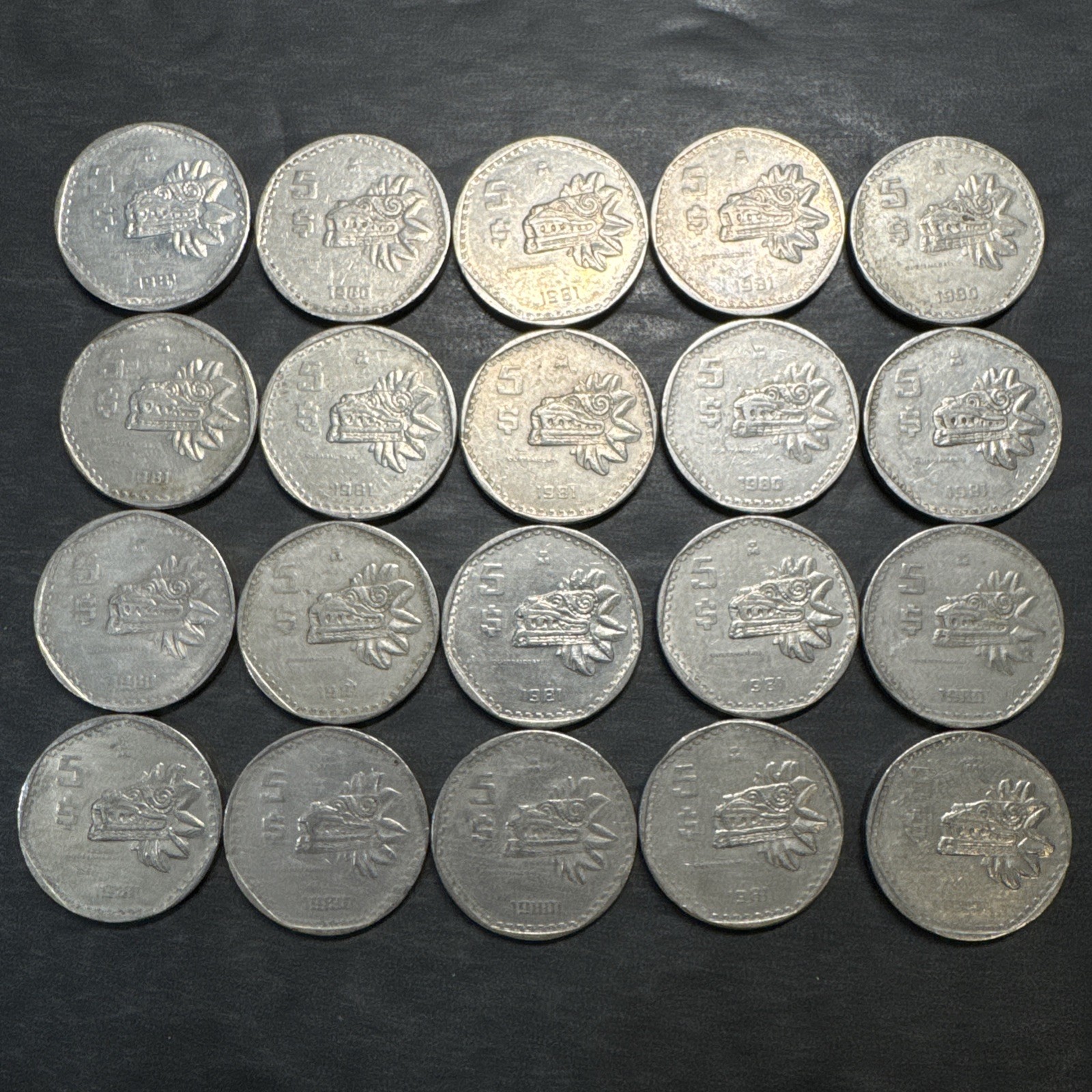 Mexico 5 Peso Dragon Lot Of 20 Coins Collection Mexican 1980 1981 World Foreign