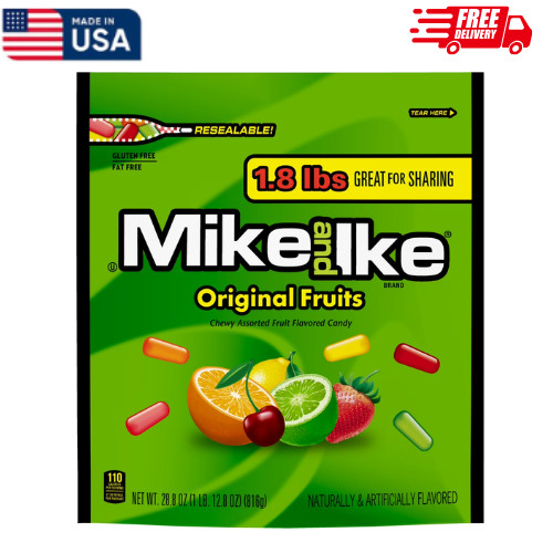 Mike and Ike Original Fruits Candy 28.8 oz Chewy Fruit Flavored Bulk Bag