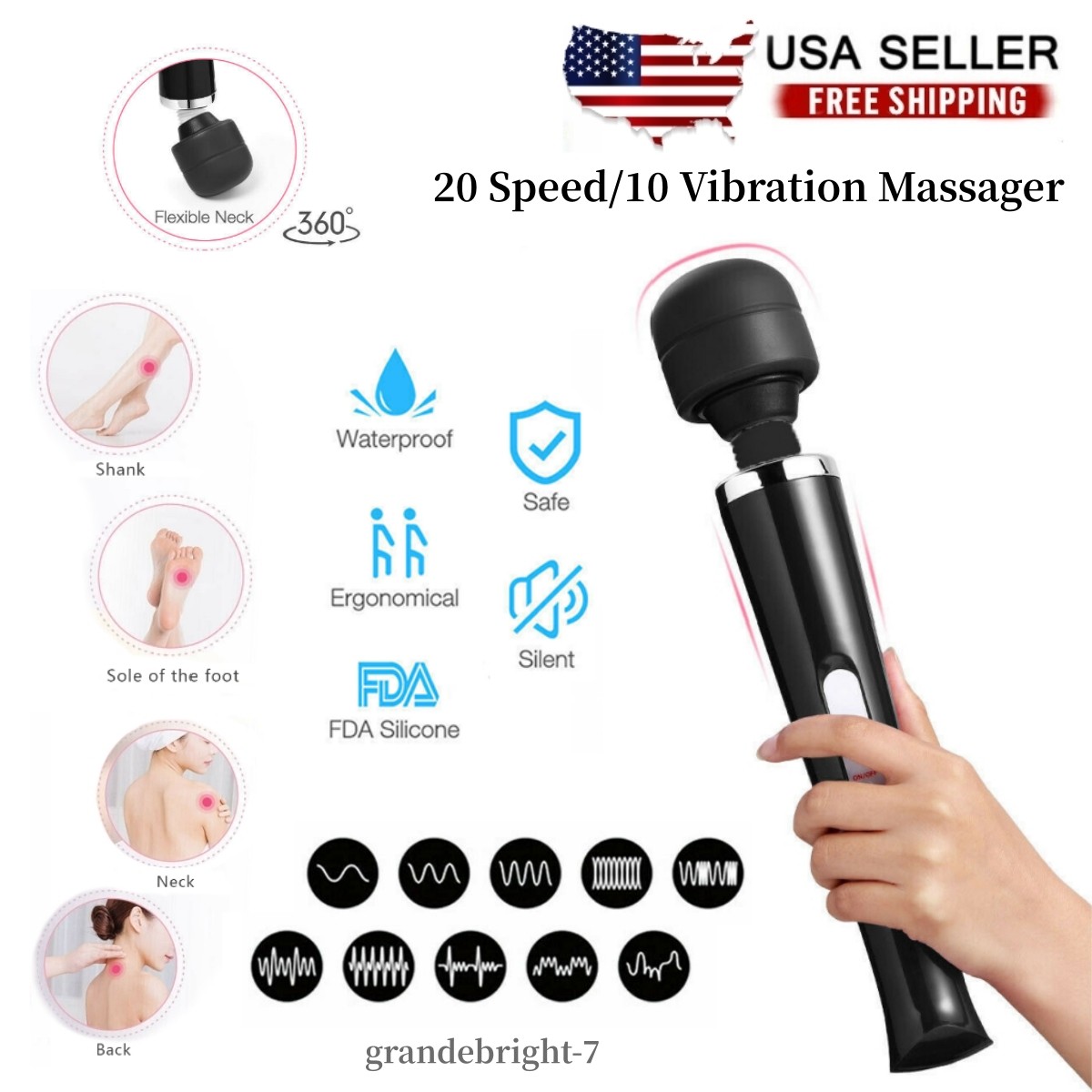 Multi-Speed Wired Massager Wand Magic Vibrating Massage Full Body Therapy Motor