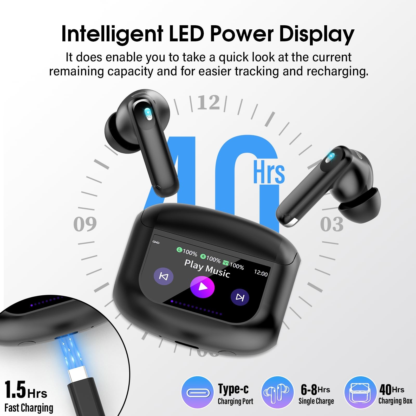 Wireless Earbuds, Bluetooth 5.4 Headphones Multi-Function Touch Screen
