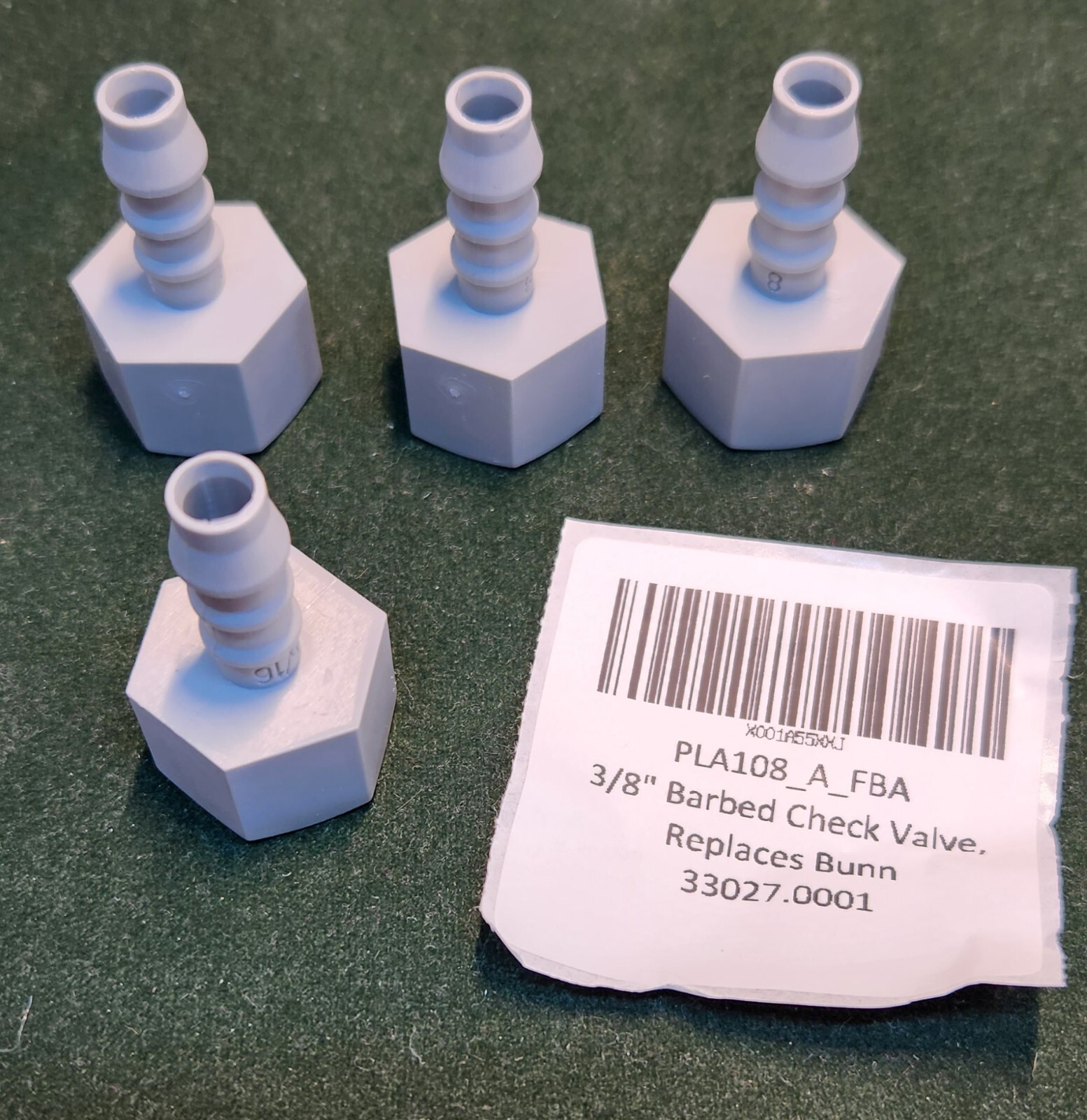 3/8" BARBED CHECK VALVE REPLACES BUNN 33027.0001 PLA108_A_FBA