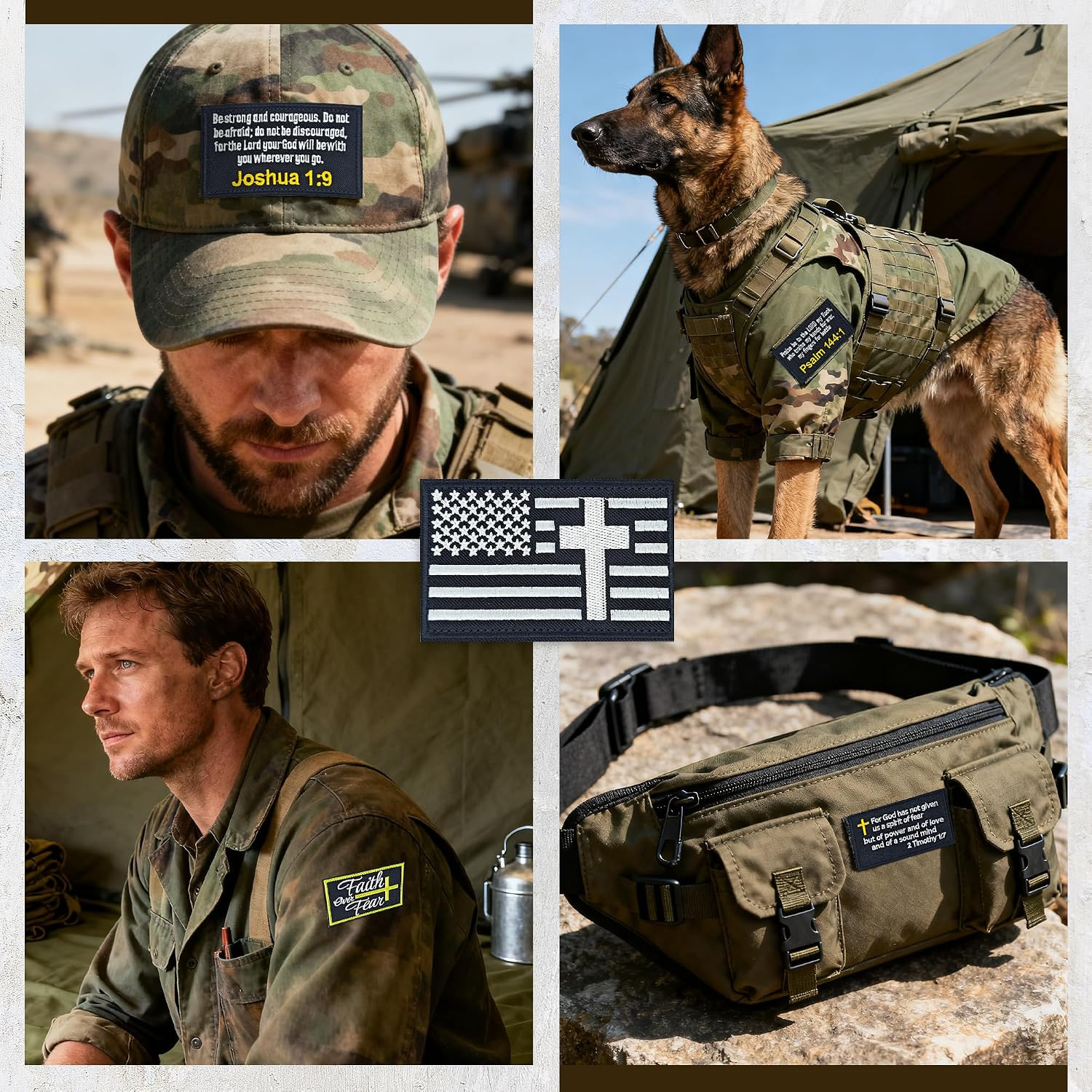 Tactical Christian Cross Patch for Men-8 Pack Military Morale Hook and Loop Patc