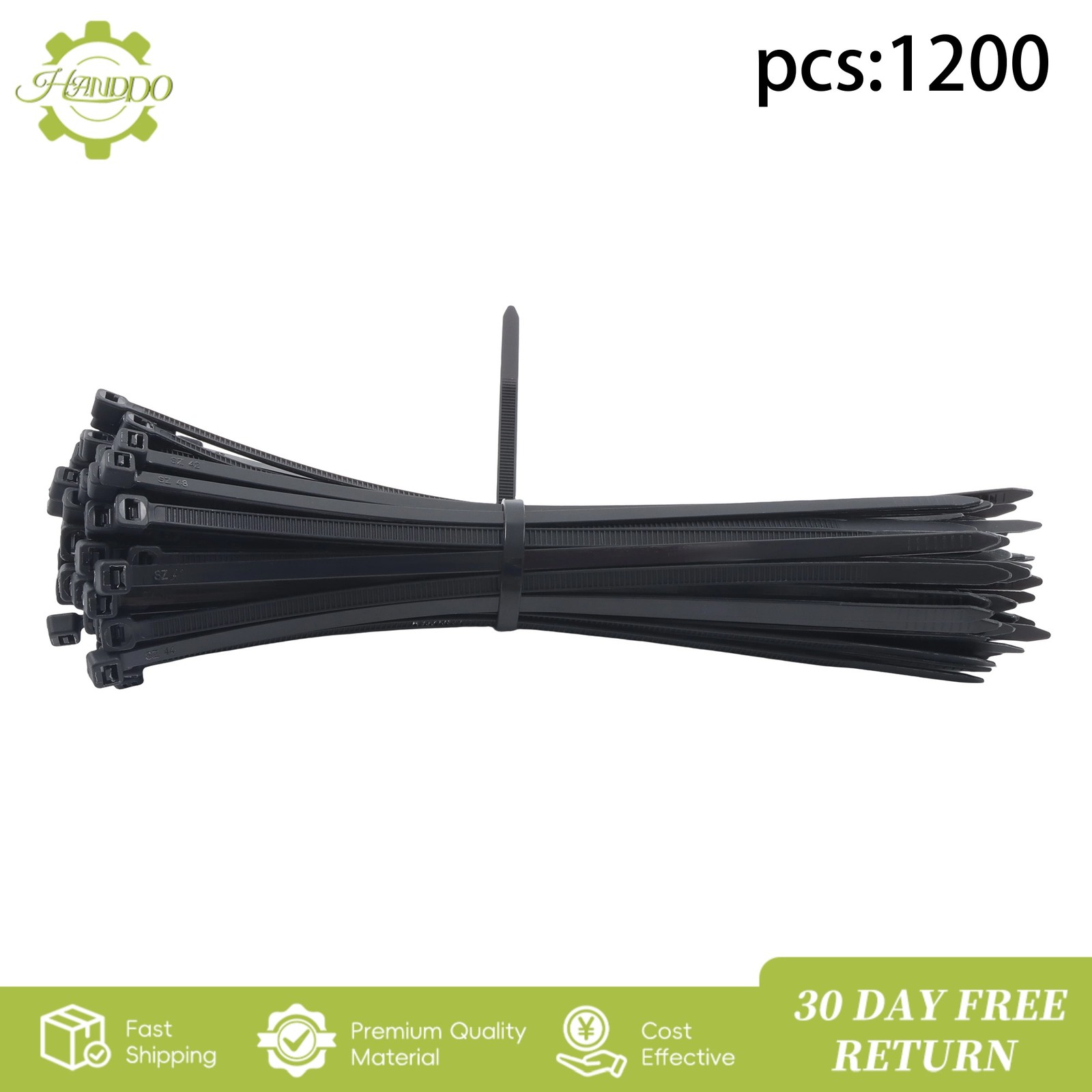 1200Pcs Self-locking Nylon Cable Ties 8 Inches 65 lb Tensile Strength Black