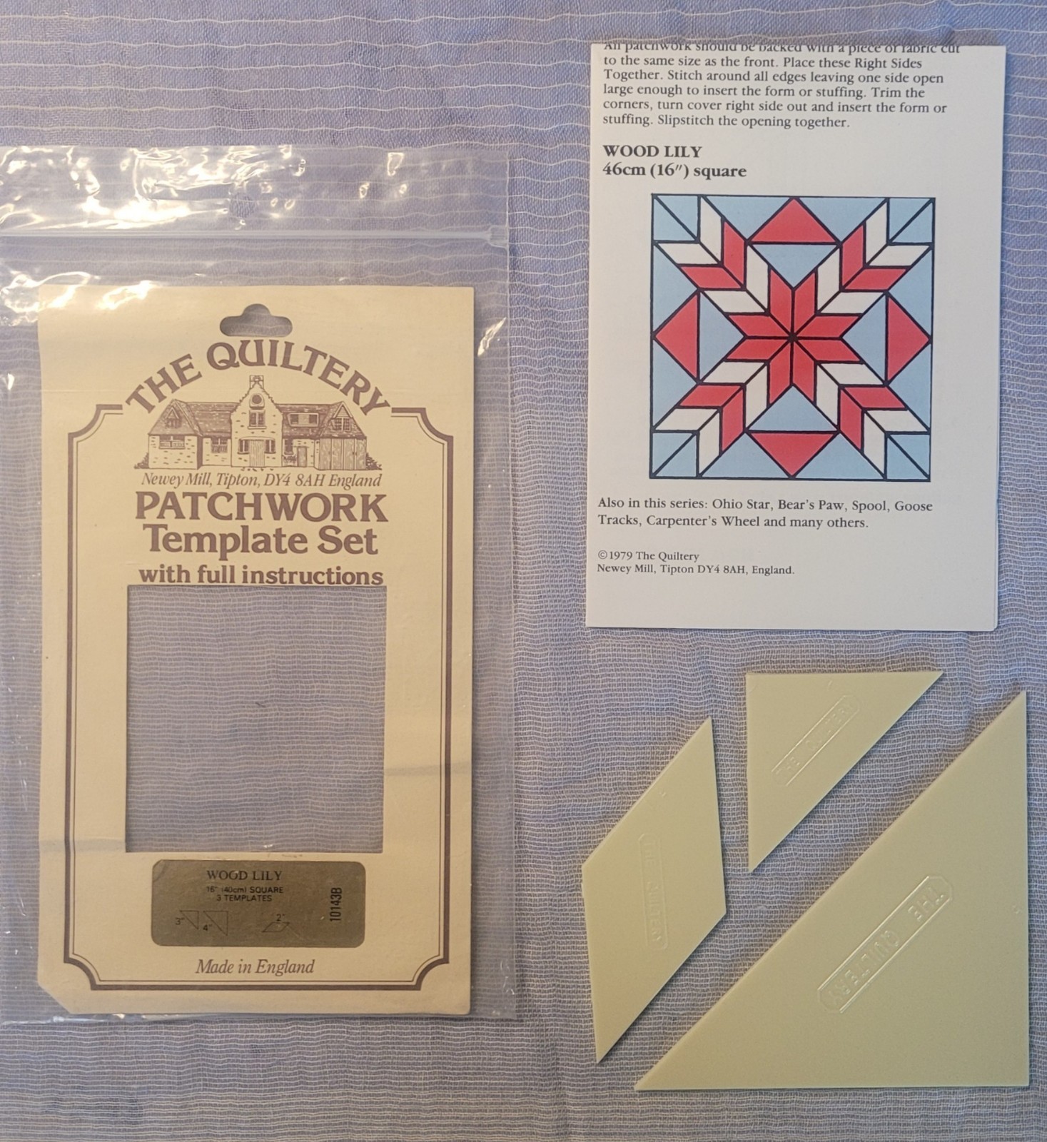 VTG Quilting Template Set w/ Full Instructions - Wood Lily - Made in England