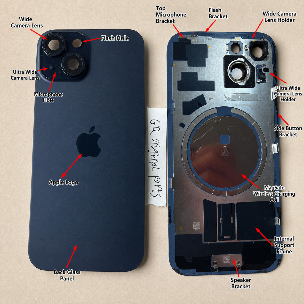 Original OEM iPhone 15 Back Glass Replacement Rear Back Cover Glass Black A Grad