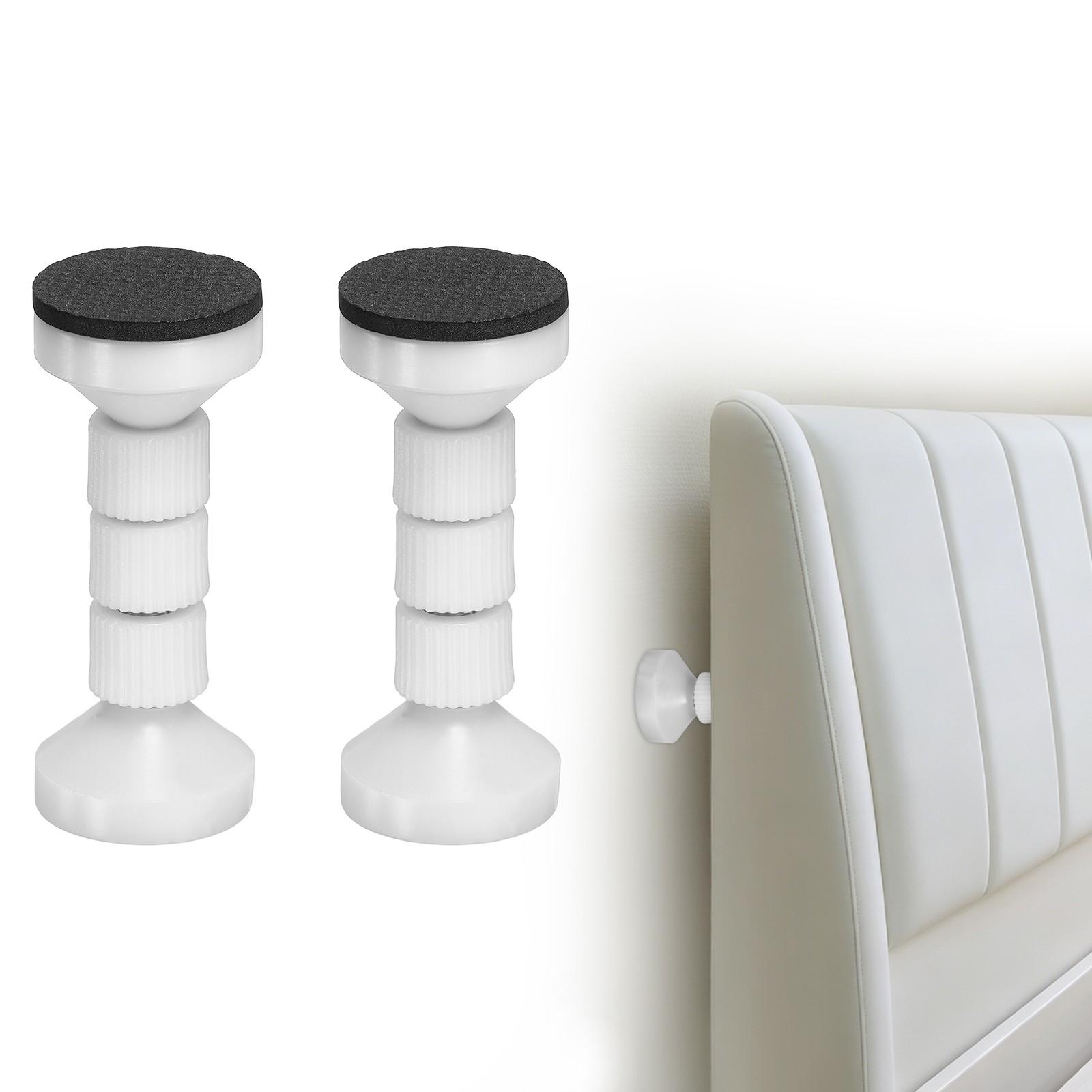 2 Pcs Headboard Stoppers, 4.33 Inch Adjustable Threaded Bed Frame Tool, White