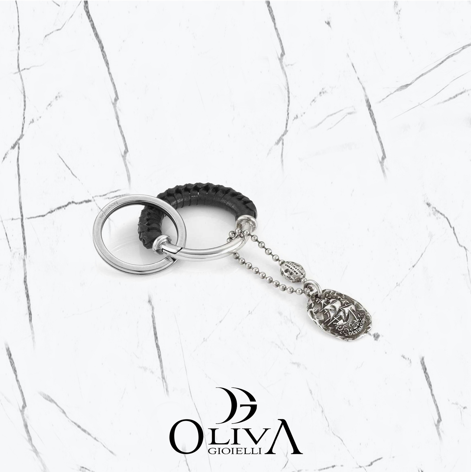 Nomination Destination Unknown Brass PVC White Gold & Leather Keychain