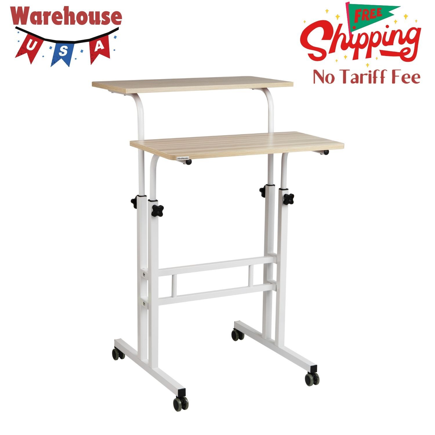 Standing Desk, Adjustable Height Laptop Workstation, Portable Rolling Desk