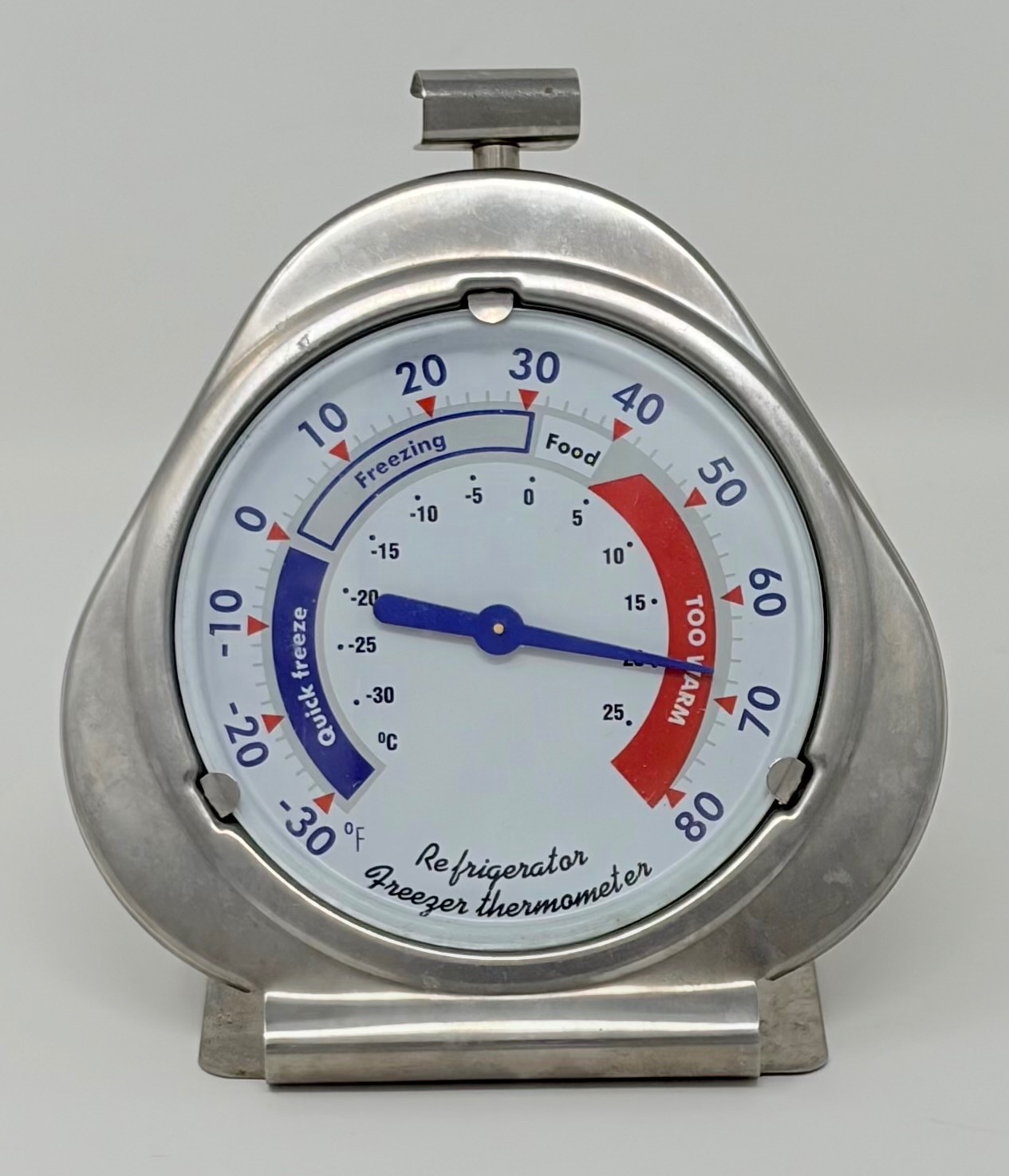 Universal Refrigerator Freezer Thermometer - Silver w/ Stand & Hook