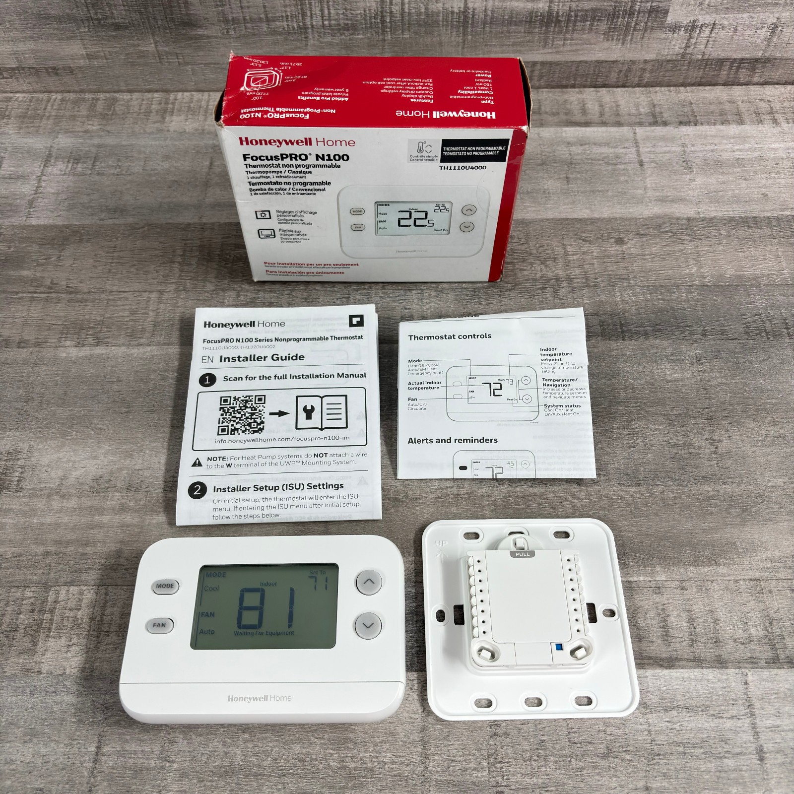 Honeywell TH1110U4000 FocusPRO N100 Non-Programmable Thermostat, 1 Heat/1 Cool