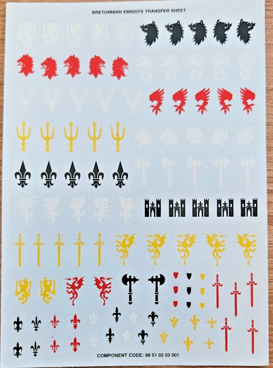 Warhammer Fantasy Bretonnian Knights Transfer Sheet  OOP 2003