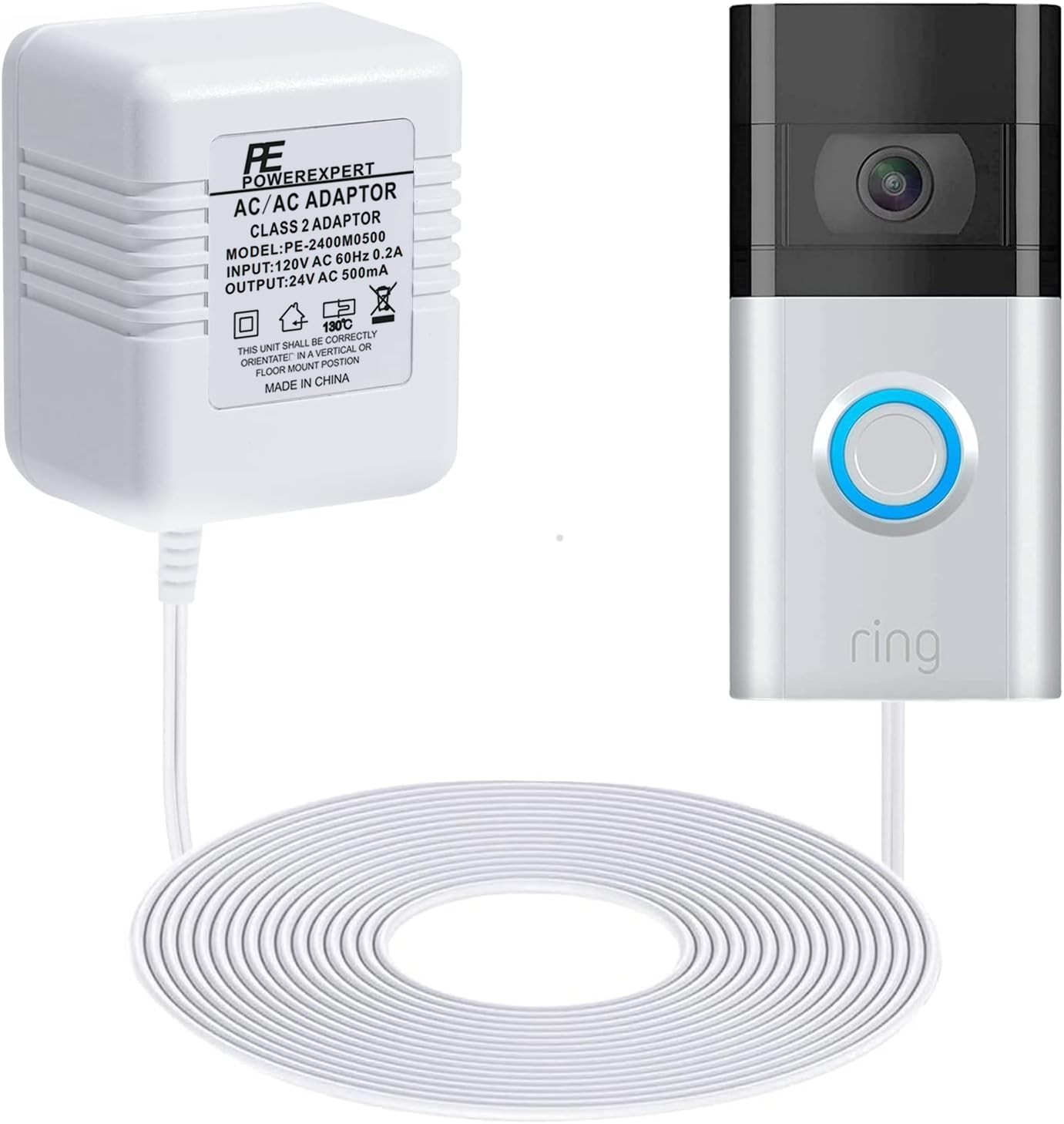 Doorbell Transformer 24V Adapter for Ring Video Doorbell, 16.4ft Long C White
