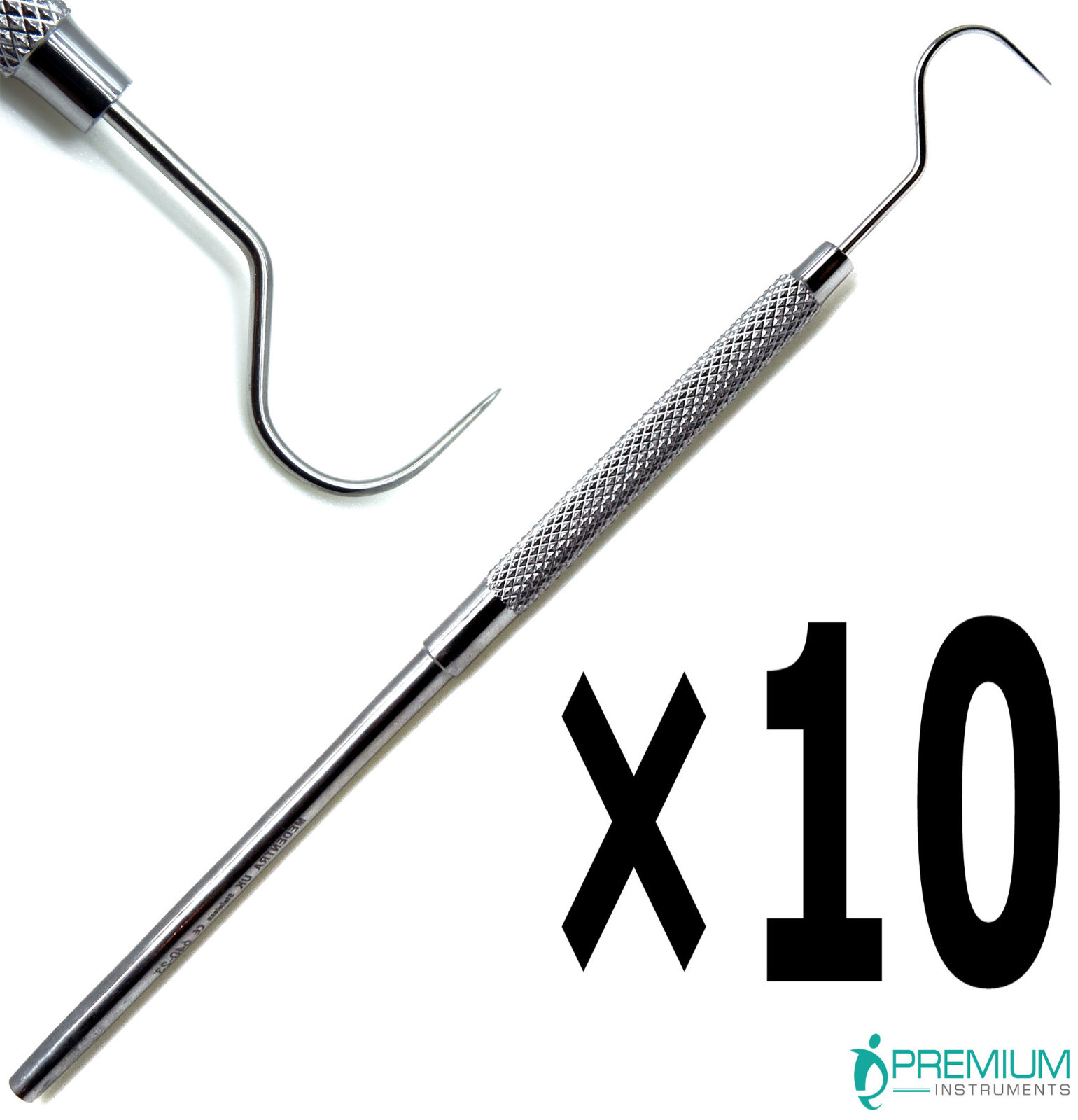 10 Pcs Dental Explorer 23 Shepherd Hook Surgical Stainless Steel Instruments