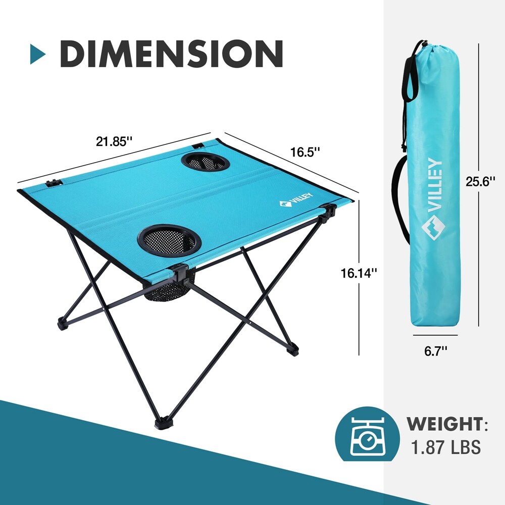 VILLEY Small Folding Camping Table Lightweight Portable Beach Table for Camping