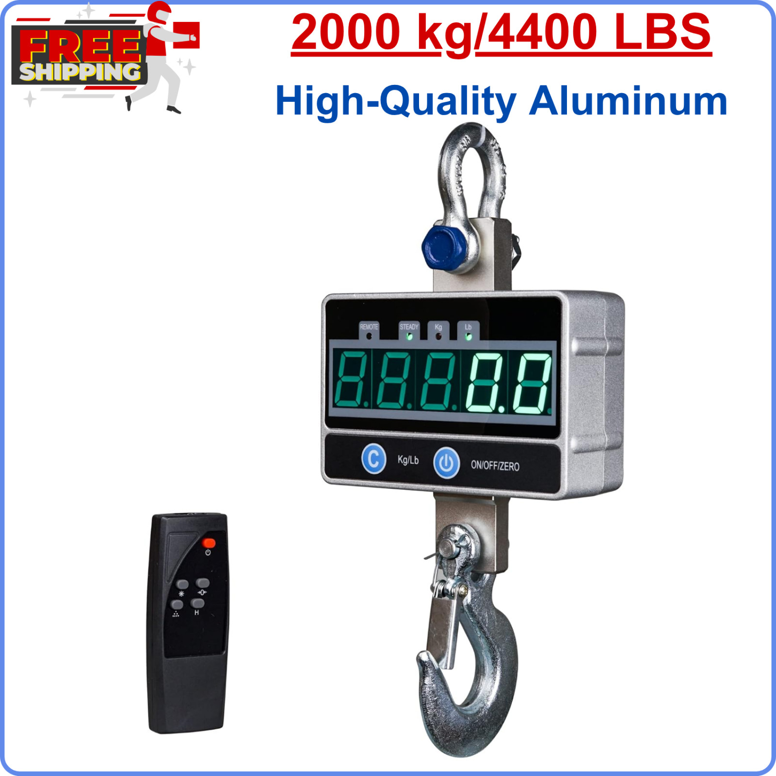 2Ton Digital Crane Scale 4400LBS with Remote And LED Display for Heavy Duty Use