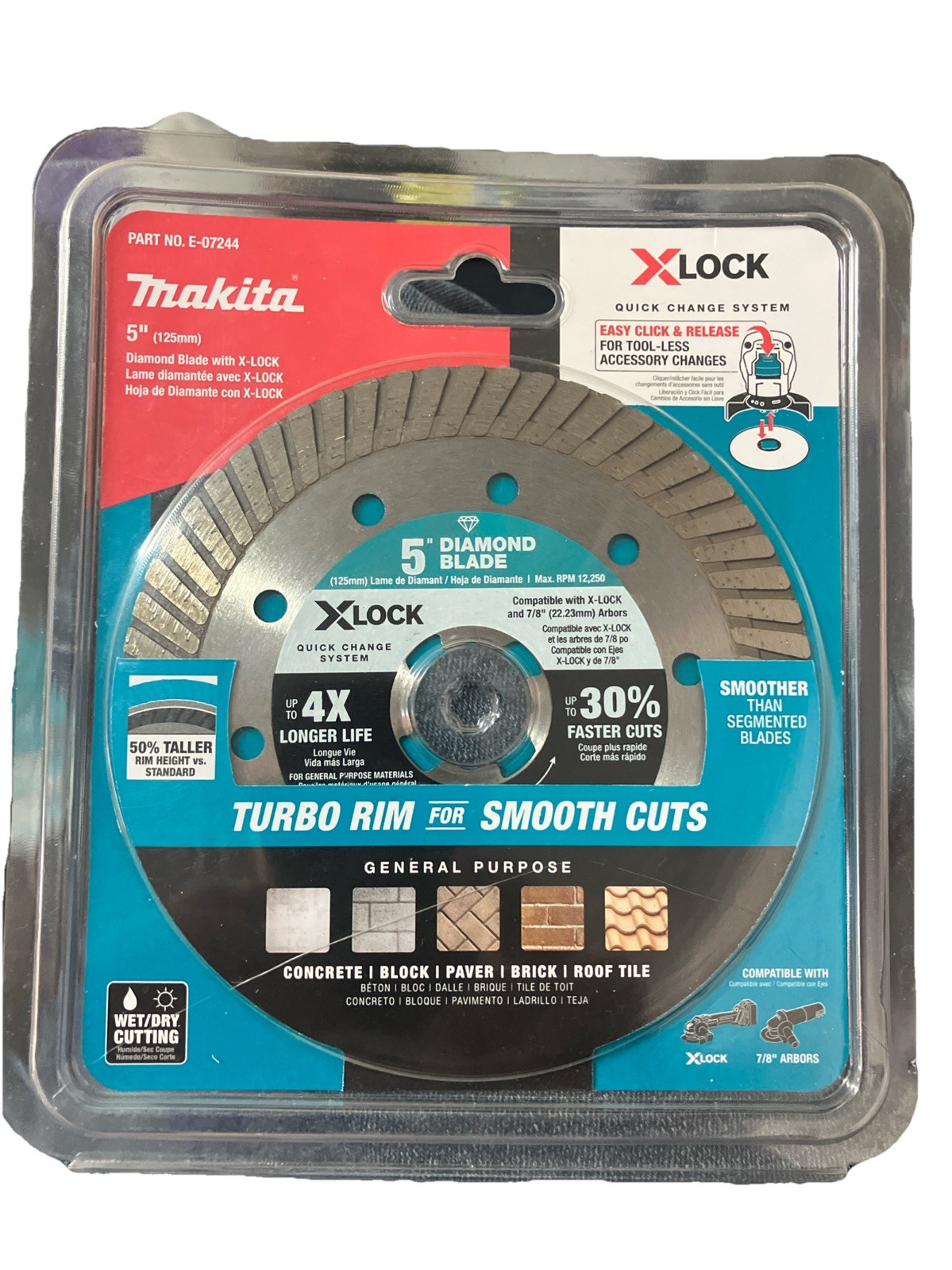 Makita XLOCK 5 Inch Turbo Rim Diamond Blade Masonry Concrete Brick Paver Tile