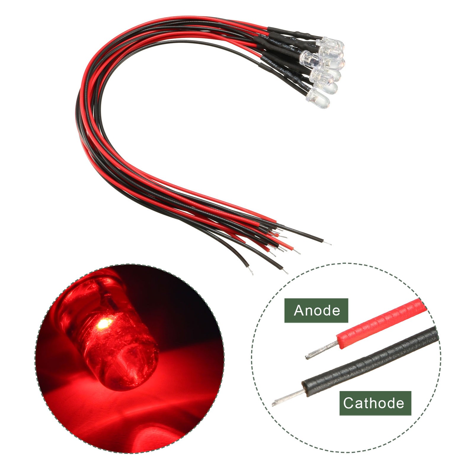 10 Pcs Pre Wired LED Semiconductor Light Emitting Diodes Red 5mm DC9-12V