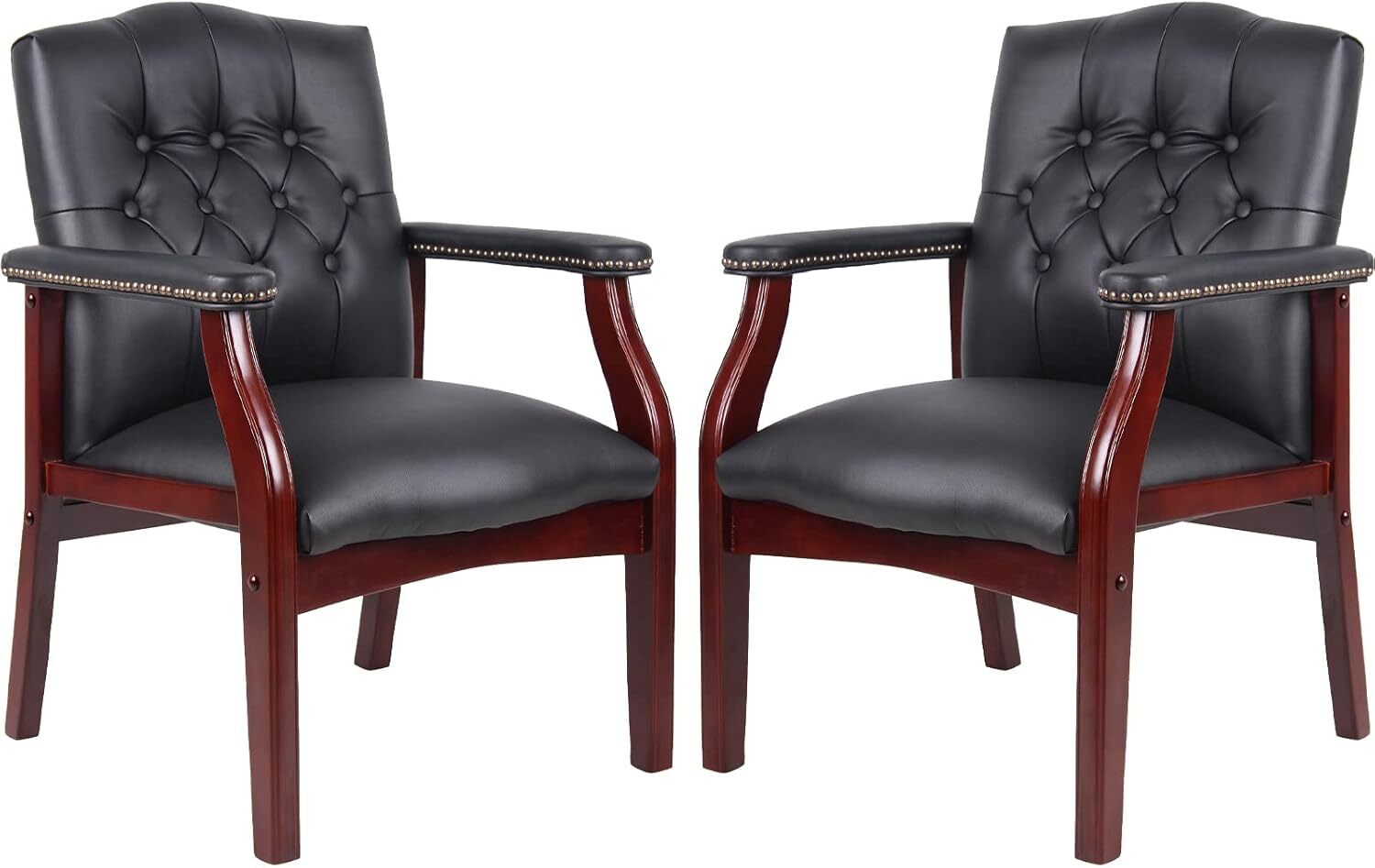 Set of 2 Leather Office Chairs Ergonomic Executive Guest Chairs for Reception