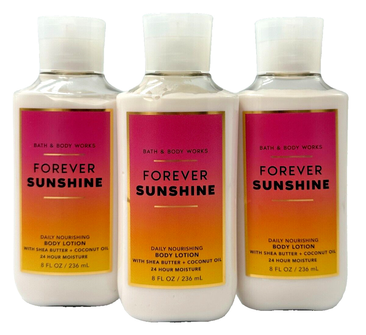 NEW Bath & Body Works Lot of 3 Bottles Forever Sunshine Body Lotion Cream 8 oz