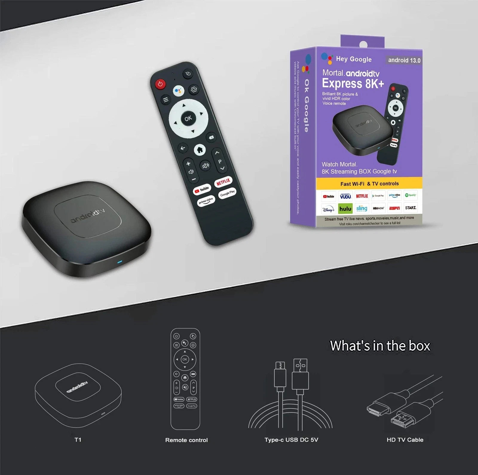 Mortal T1 Streaming Media Player Smart TV Box Global Ed. Wi-Fi Bluetooth New