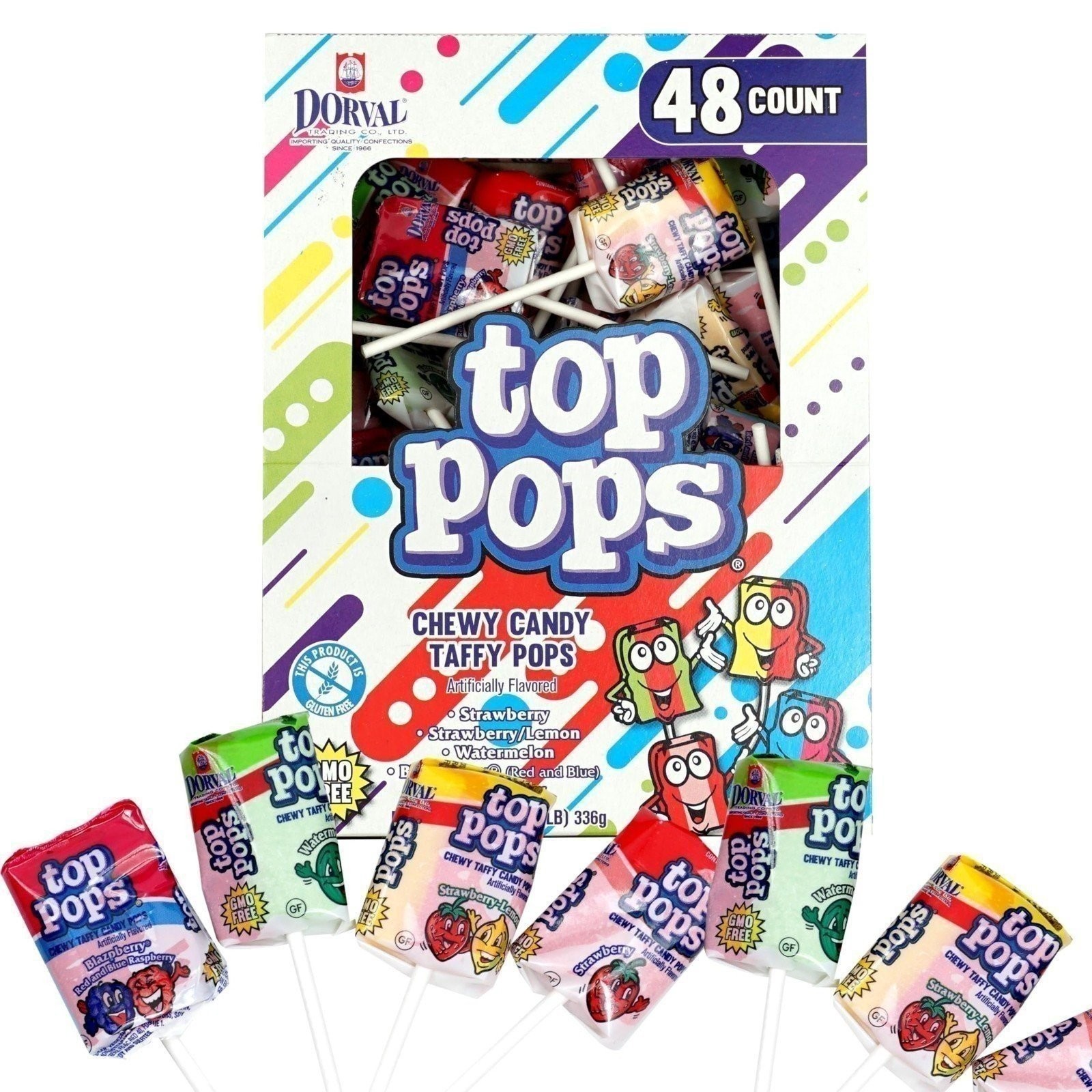 Top Pops Taffy Pops, 48 Pack, 4 Assorted Fruit Flavor Lollipops