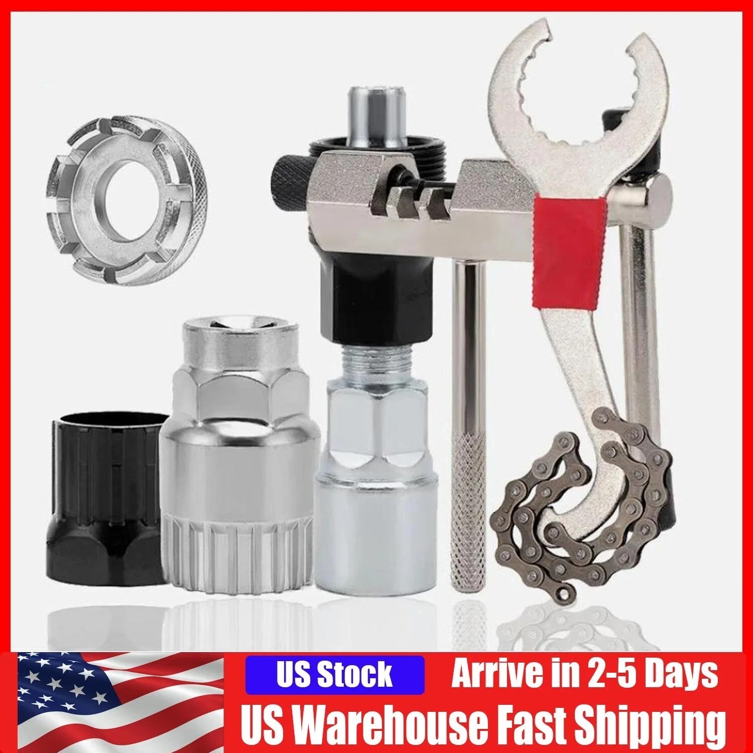 6PCS Bike Tool Kit w/ 3-in-1 Cassette Remover Wrench Crank Puller Extractor - US