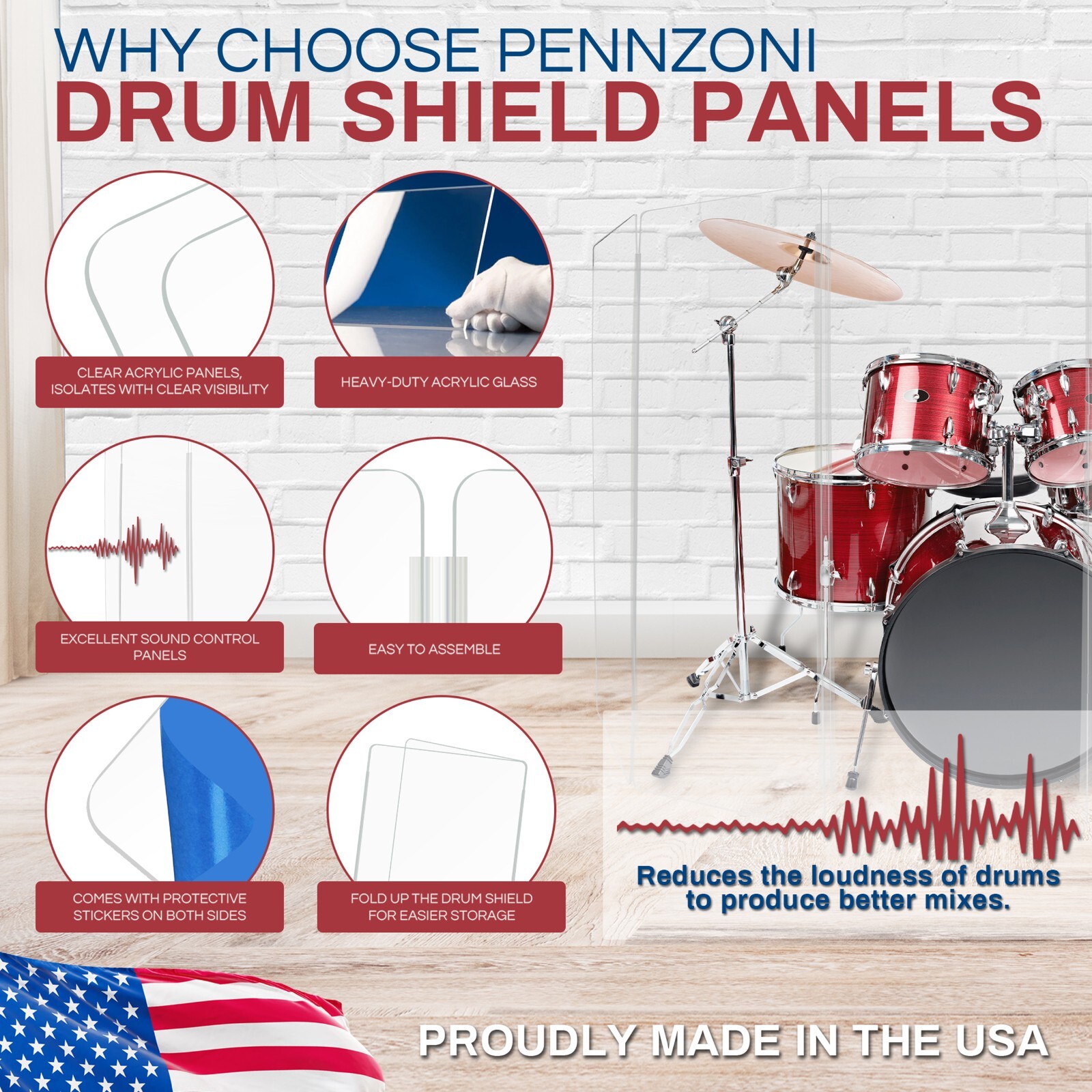 Drum Shield/Drum Screen Panels 5 Panels 2ftX5ft with Flexible Hinges