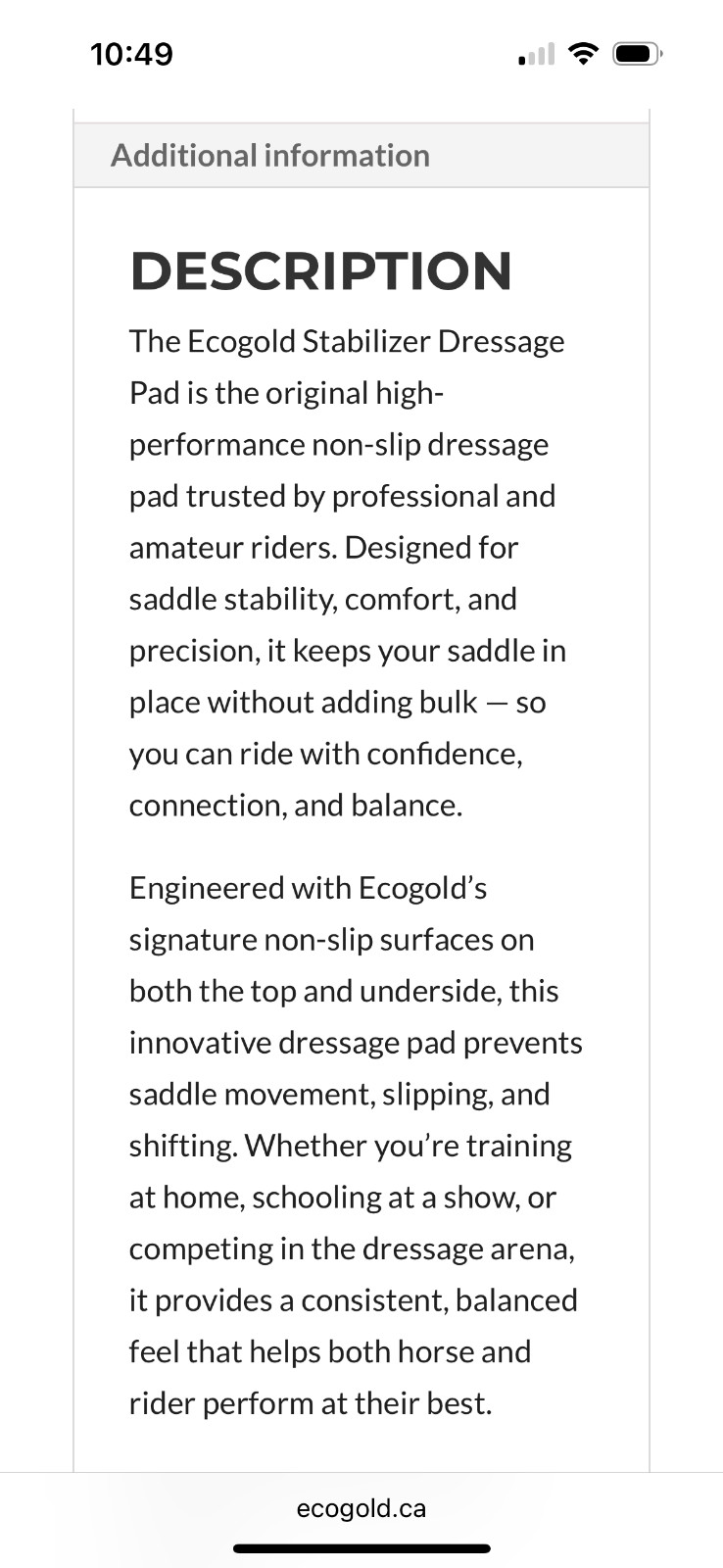 Ecogold Stabilizer Dresage Pad