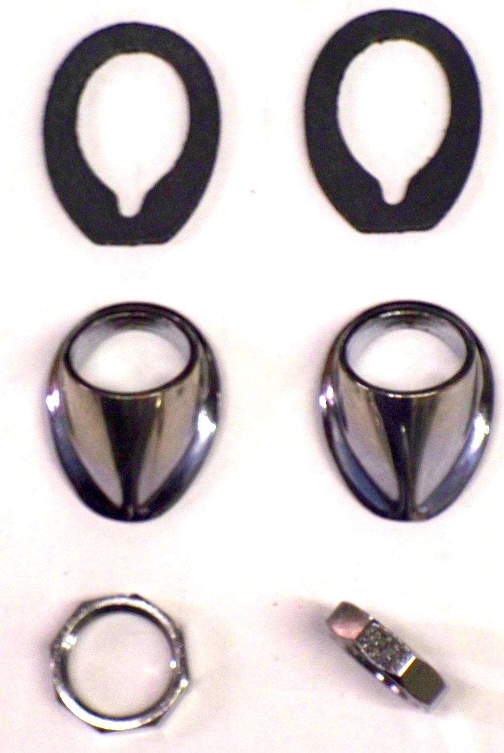 1954-55-1st Chevy GMC Truck wiper bezels, bezel nuts & gaskets 6 pieces