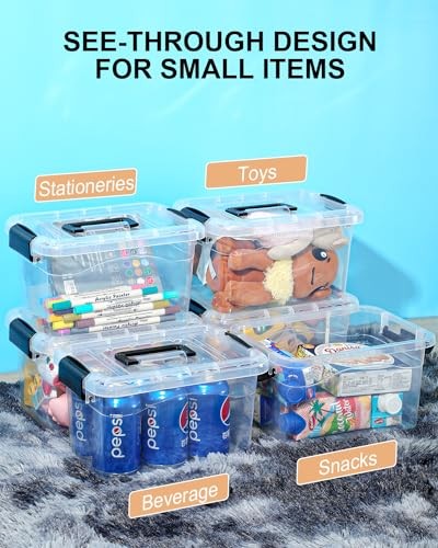Plastic Storage Bins with Lids 6 Packs, 7 Quart Storage Organizer Bins Black