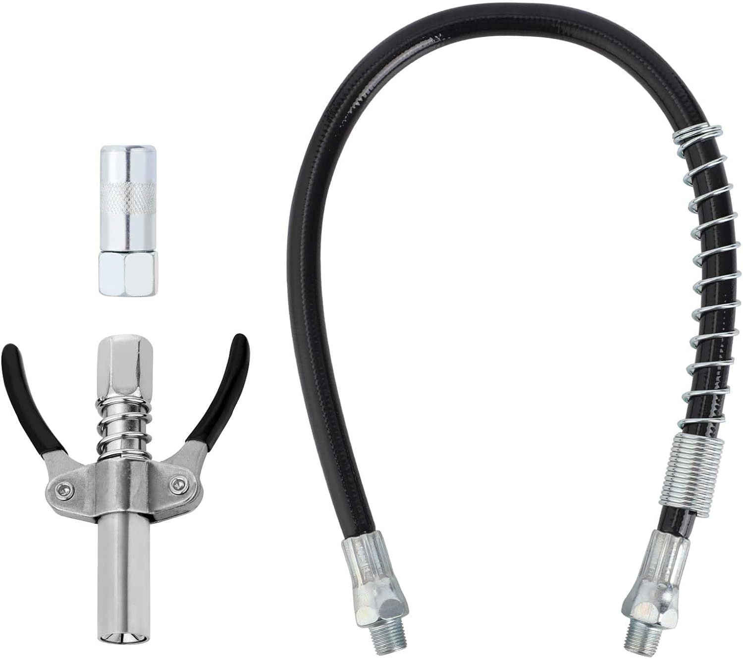 Grease Gun Accessory Kit, Include 45Cm/18In Spring Flex Hose, Normal Coupler & D
