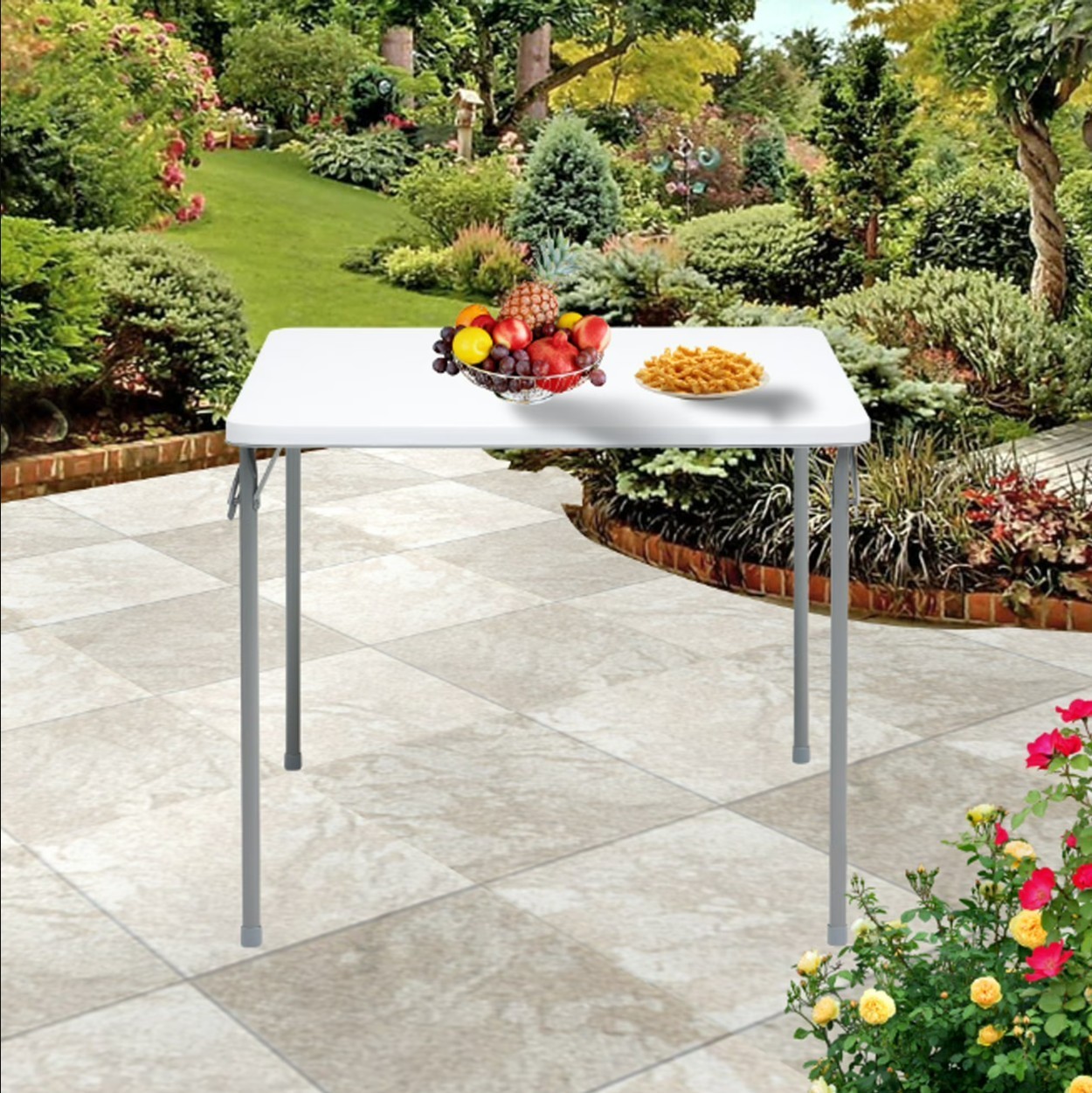 Mainstays 34" Fixed Table Top Folding Legs Card Table, White