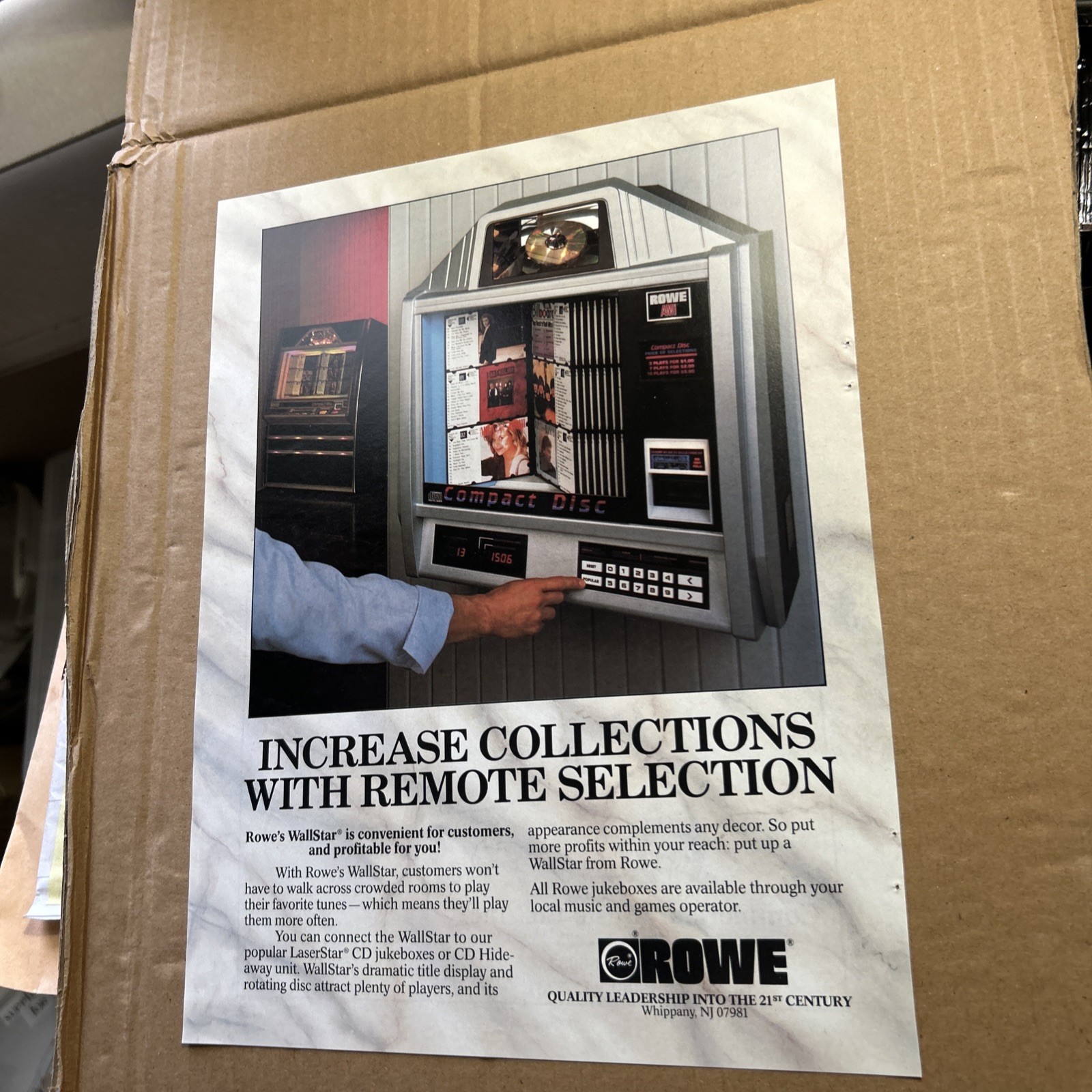 original ad Jukebox Rowe 1990 Wall Star Cd Ad FLYER