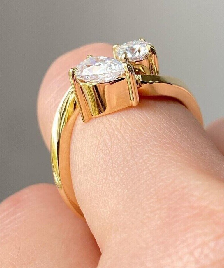 Pear Cut Lab Created Diamond 14K Yellow Gold Plated Wedding Engagement Ring