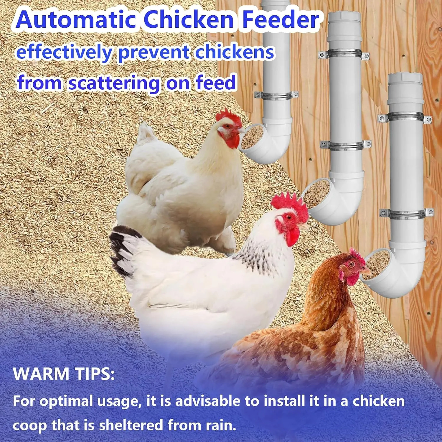 3 Pack PVC Chicken Feeder 6lb Capacity Automatic No Waste Poultry Feeder