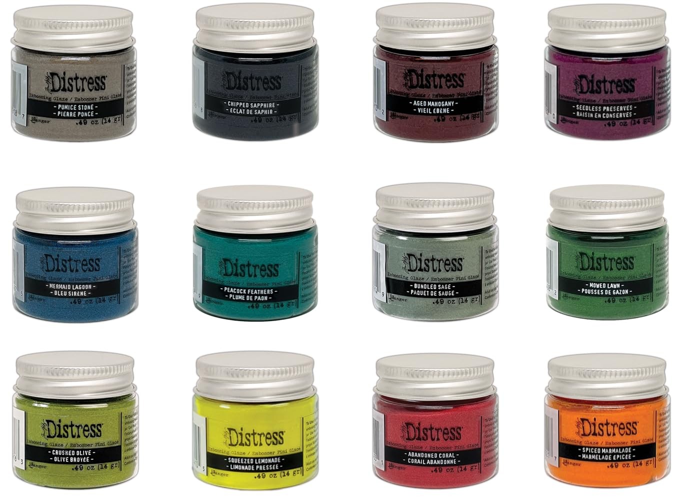 Bundle - 12 Distress Embossing Glaze - Tim Holtz -Coral Sapphire Lagoon Lawn
