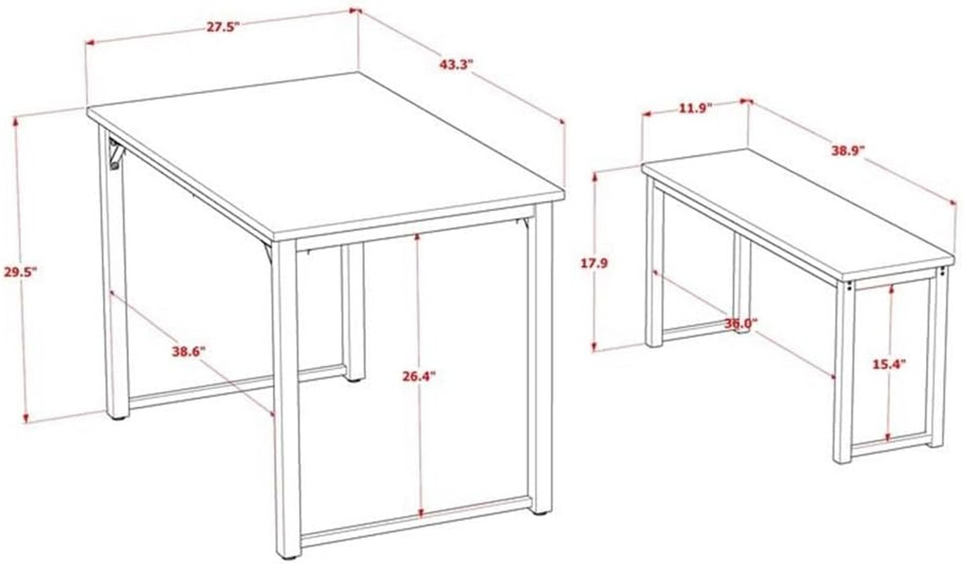 PADSB01 3 Piece Metal Frame Dining Set for Small Spaces Contains a Rectangle Tab