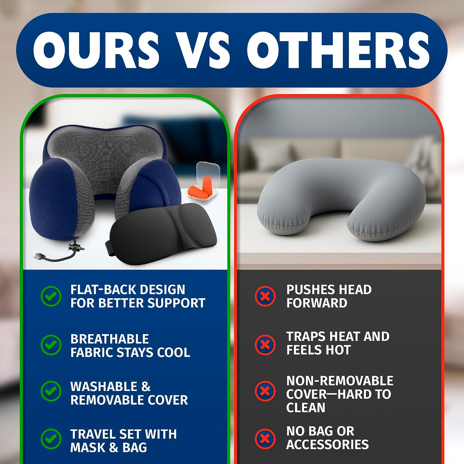 100% Memory Foam Neck Support Pillow with Adjustable Snap Buttons & Head Support