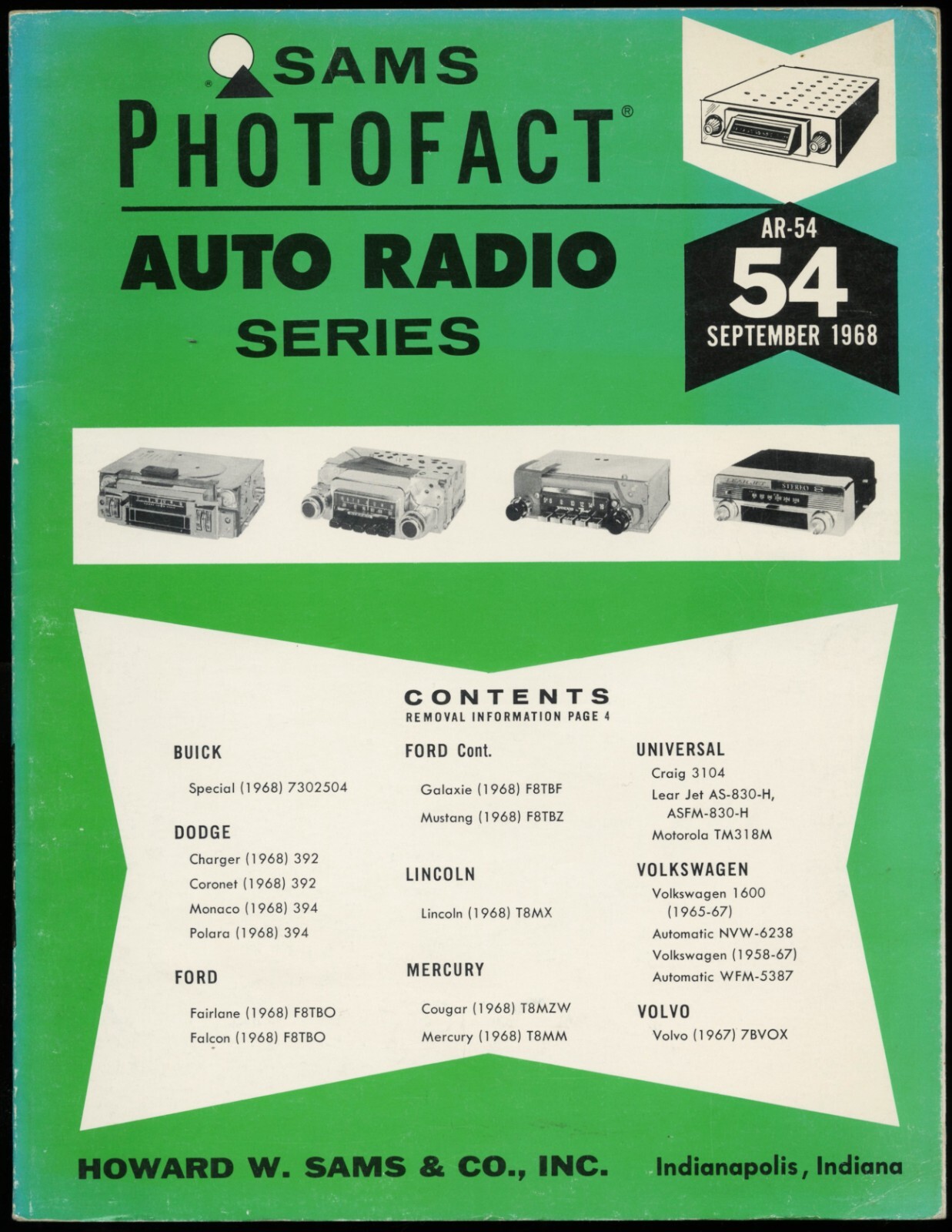 1968 SAMS PHOTOFACT AUTO RADIO SERIES VOLUME 54, CAR RADIO CIRCUITS, PARTS