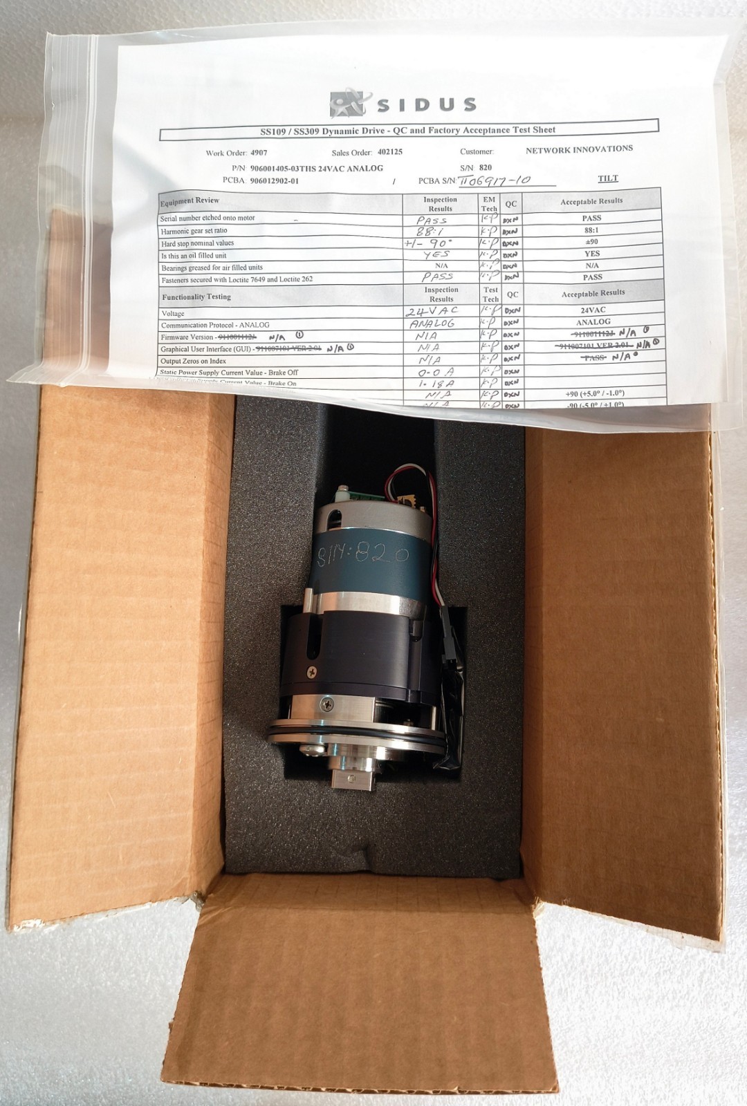 SIDUS SS110-310 DYANMIC DRIVE ASSEMBLY - PAN AXIS 24VAC