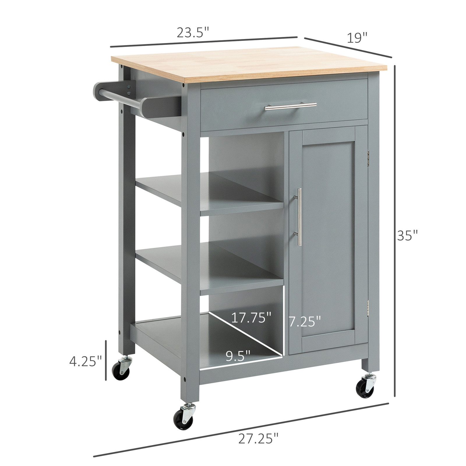 HOMCOM Kitchen Storage Island Utility Rolling Cart, Grey, Used