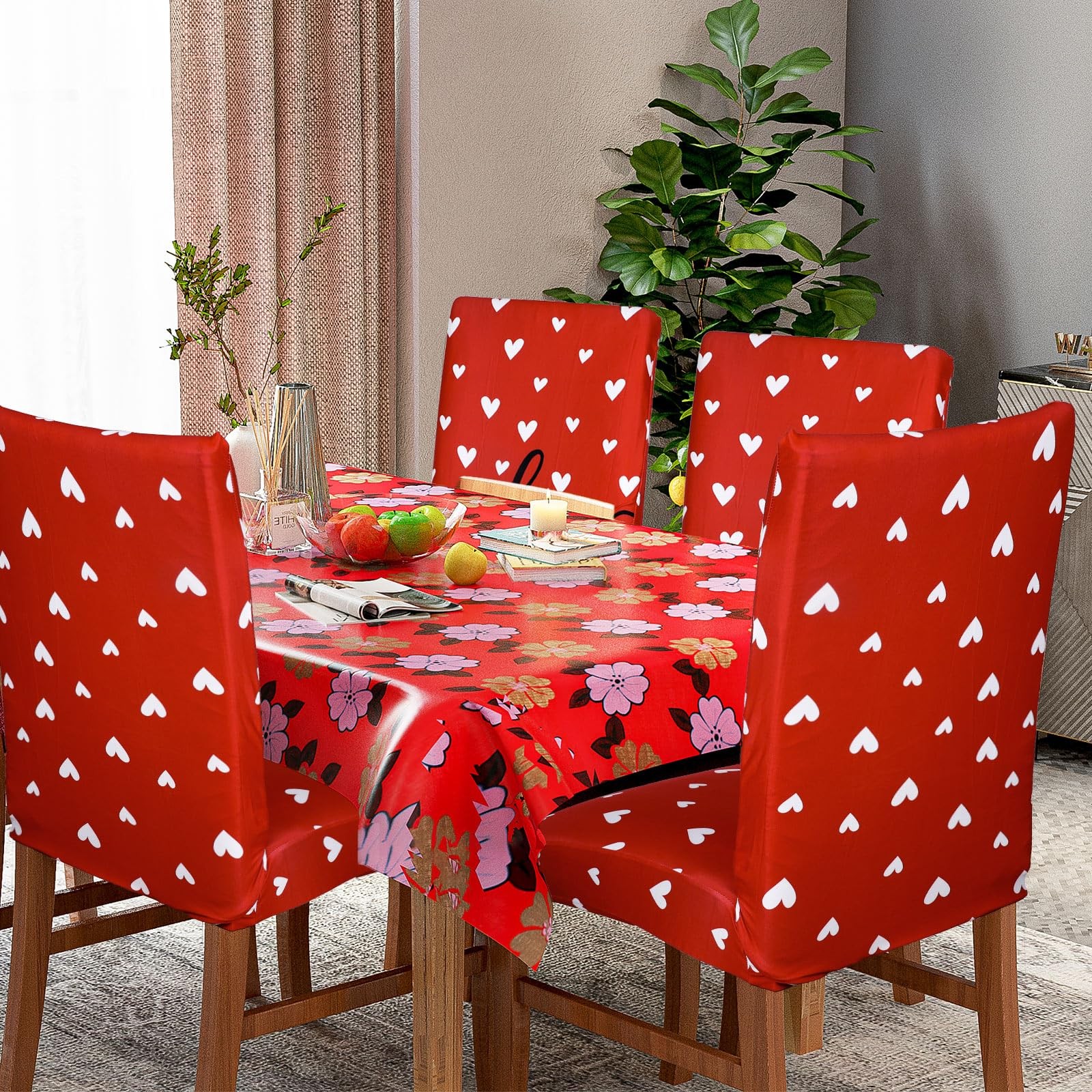 4Pcs Valentine's Day Chair Covers Sweet Love Heart Dining Chair Slipcovers Red